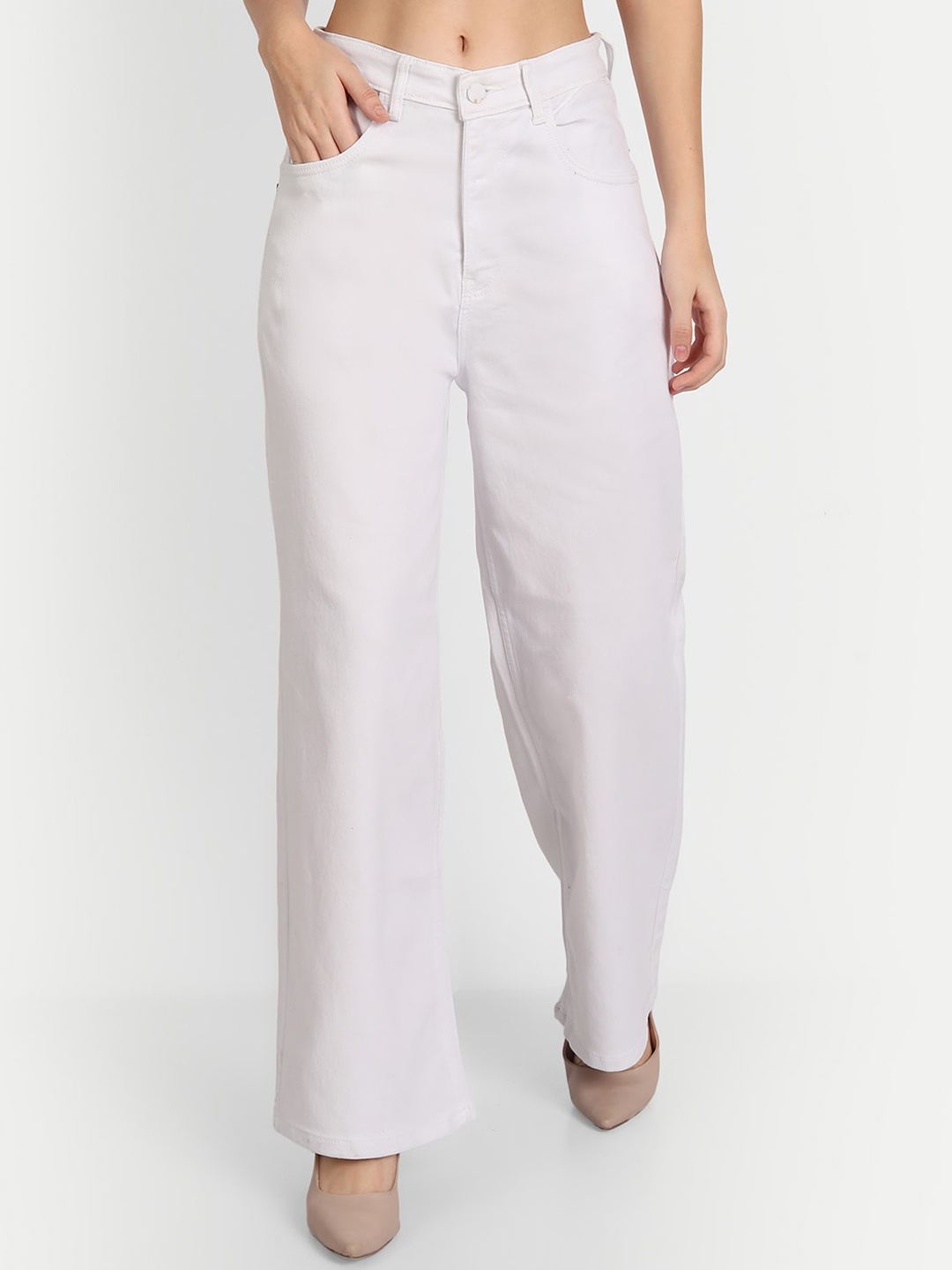 

AngelFab Women Relaxed Fit Mid-Rise Cotton Jeans, White