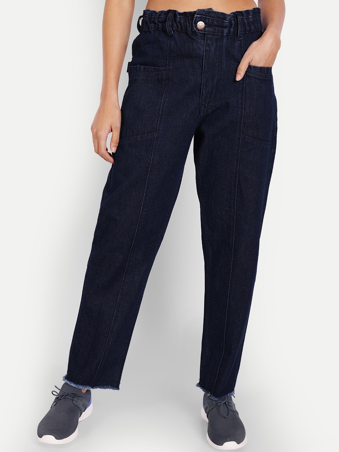 

AngelFab Women Straight Fit Mid-Rise Cotton Jeans, Blue