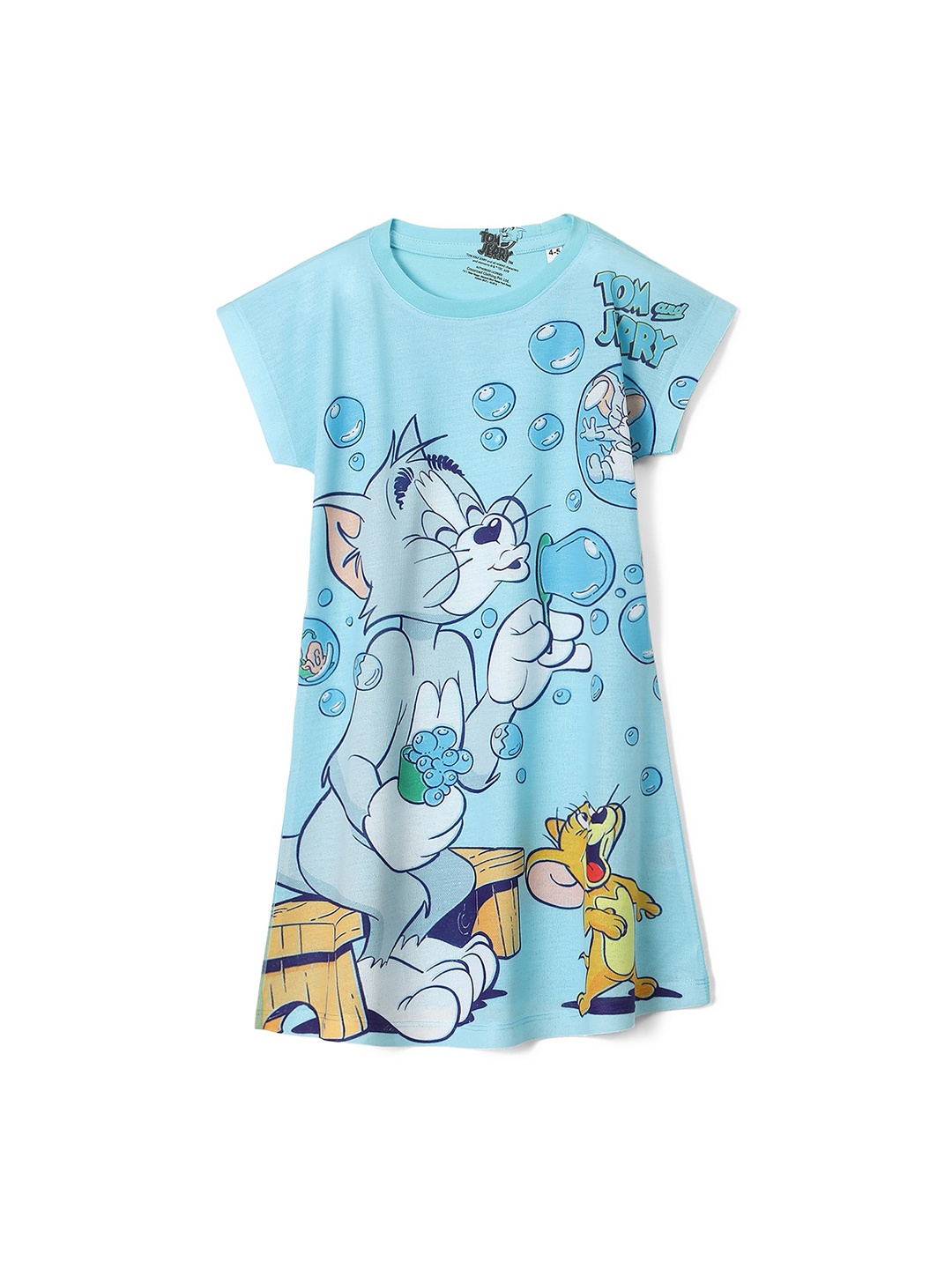 

Wear Your Mind Girls Graphic Printed Tom & Jerry A Line Dress, Turquoise blue