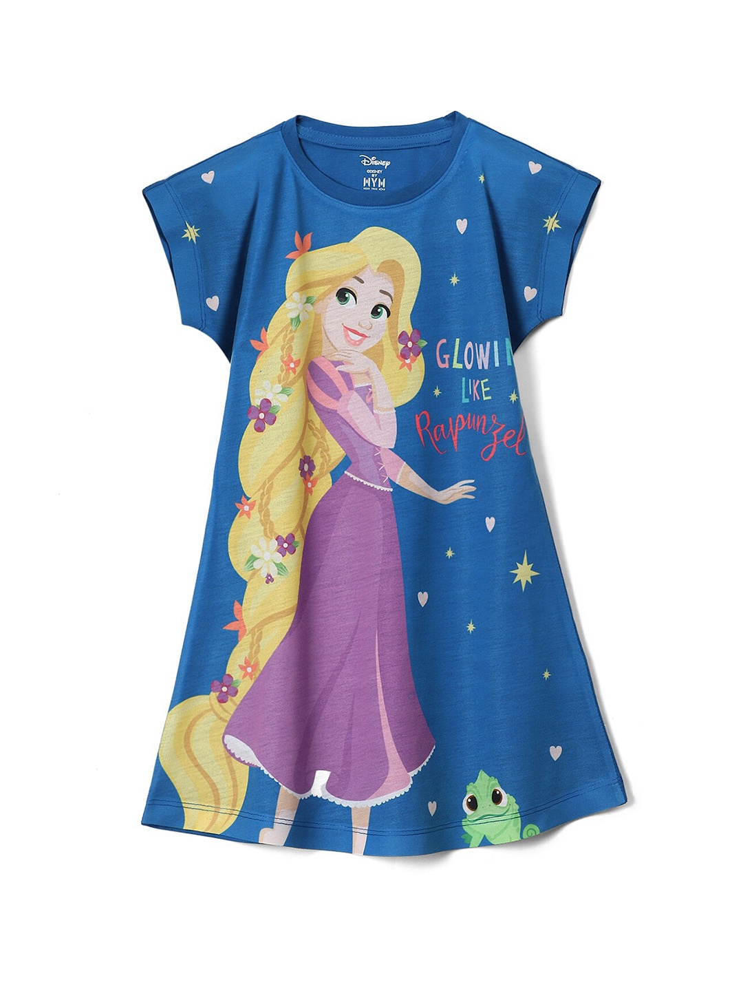 

Wear Your Mind Girls Rapunzel Printed Cotton T-shirt Dress, Blue