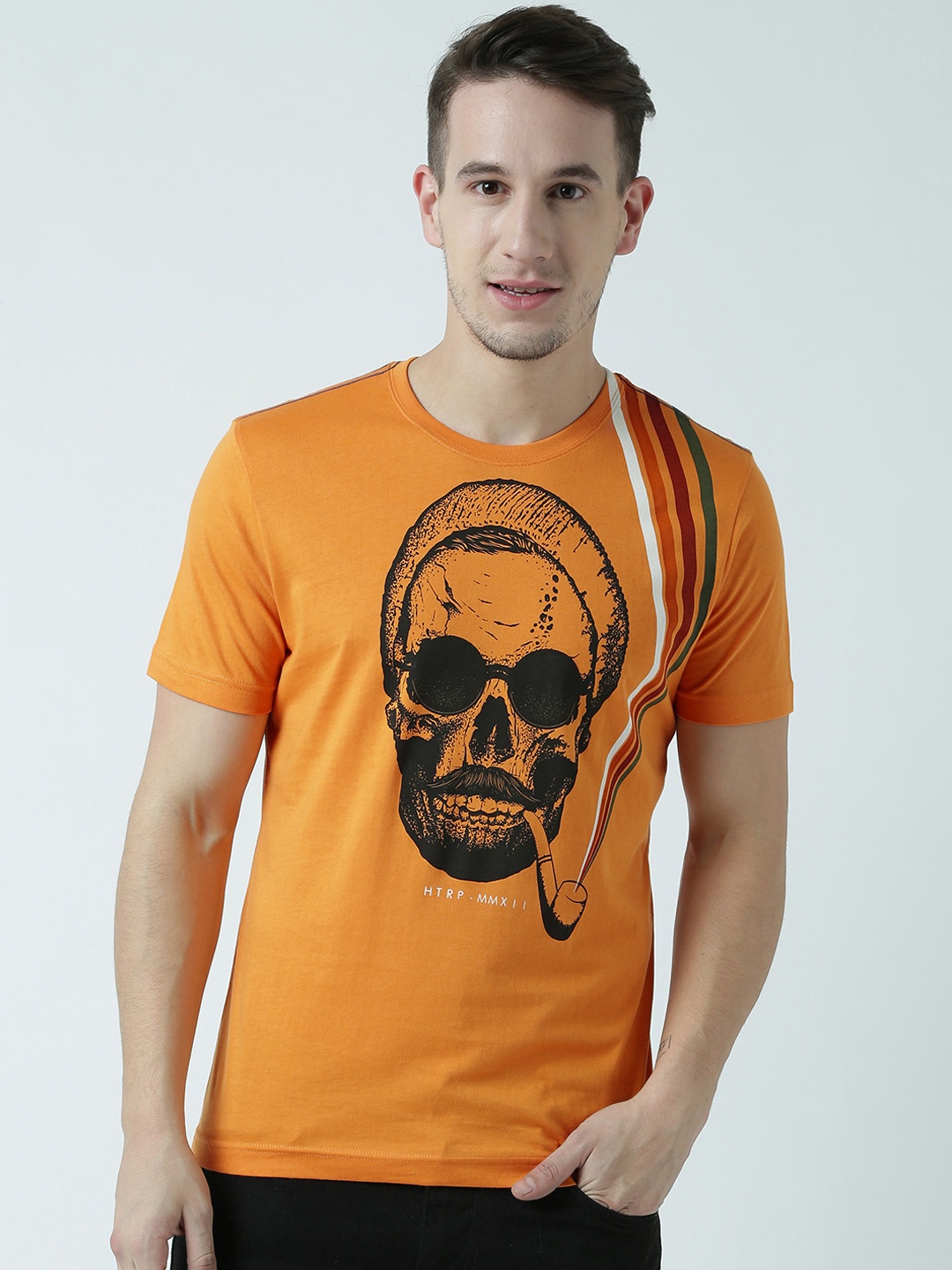 

Huetrap Men Orange Printed Round Neck T-shirt