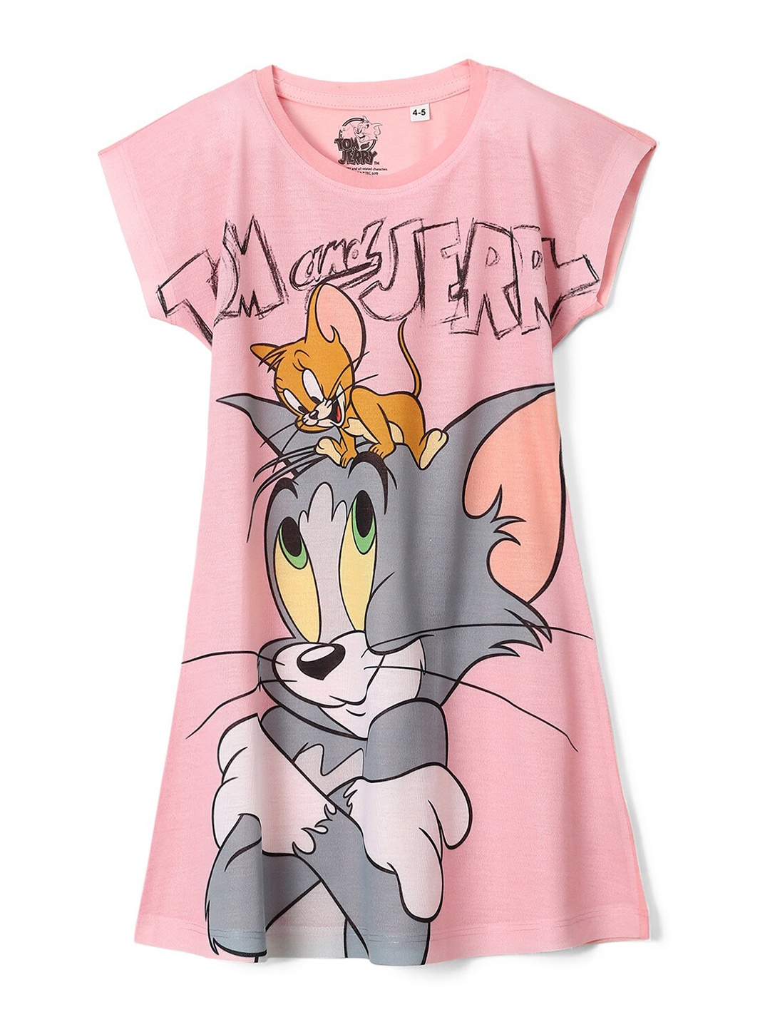 

Wear Your Mind Girls Tom & Jerry Printed Cotton T-shirt Dress, Pink