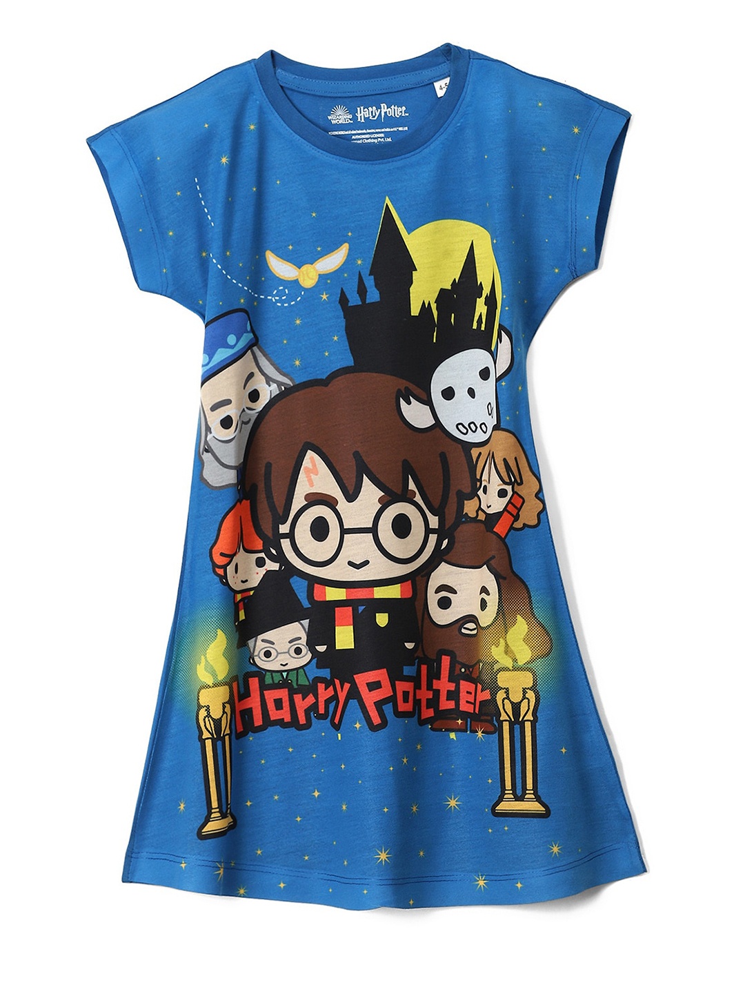 

Wear Your Mind Harry Potter Print Round Neck T-shirt Dress, Blue