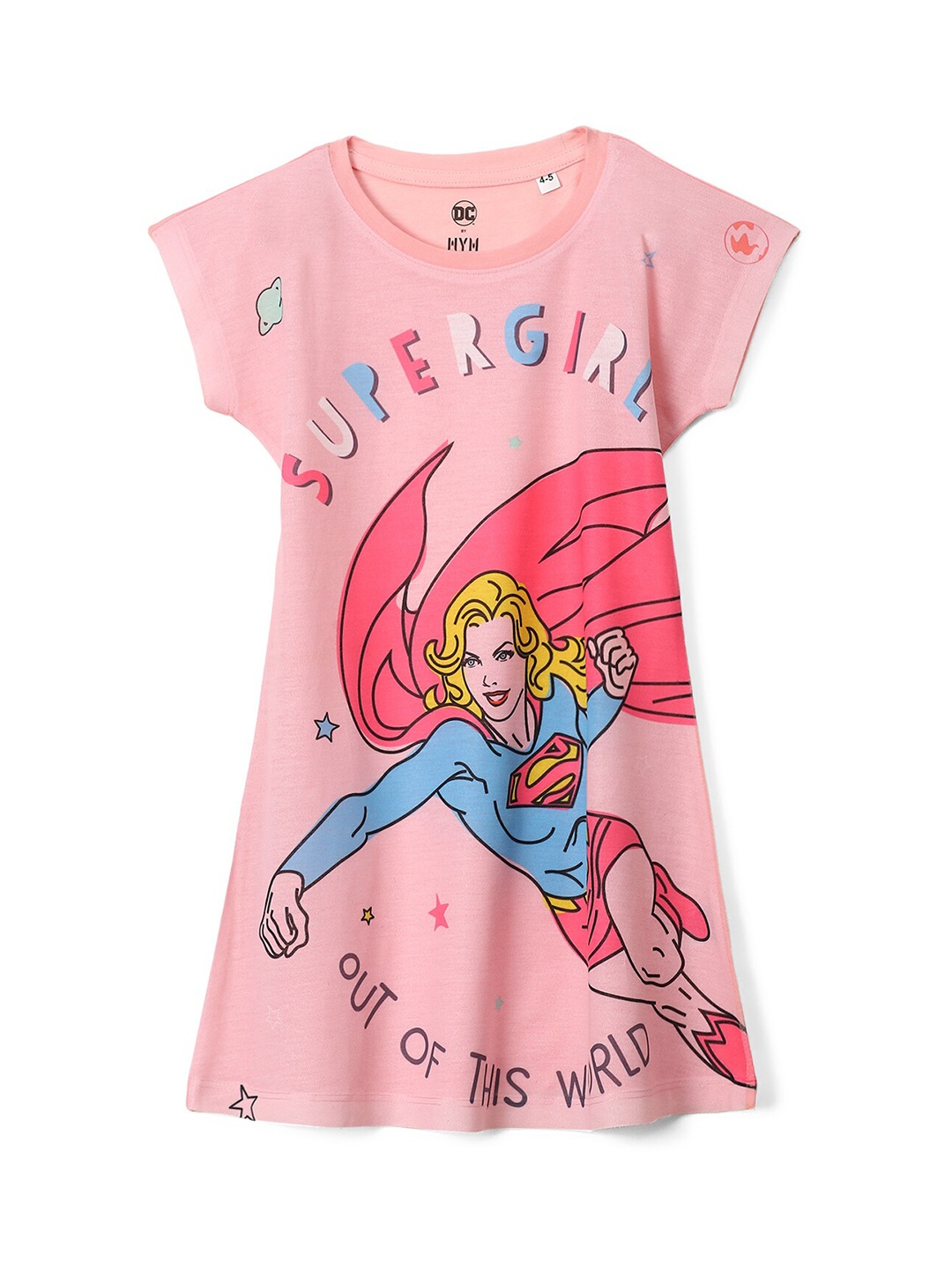 

Wear Your Mind Supergirl Print Round Neck T-shirt Dress, Pink