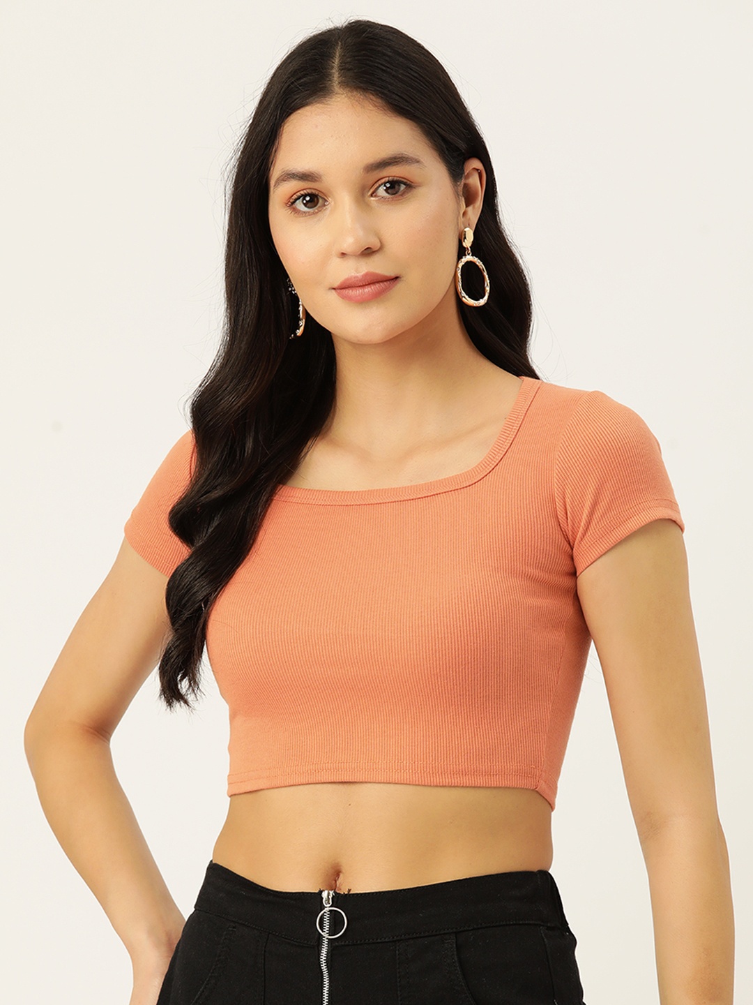 

Malachi Square Neck Pure Cotton Fitted Top, Orange