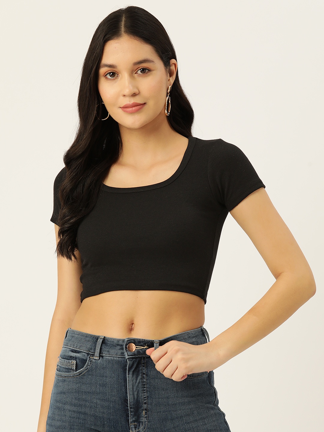 

Malachi Square Neck Pure Cotton Fitted Top, Black