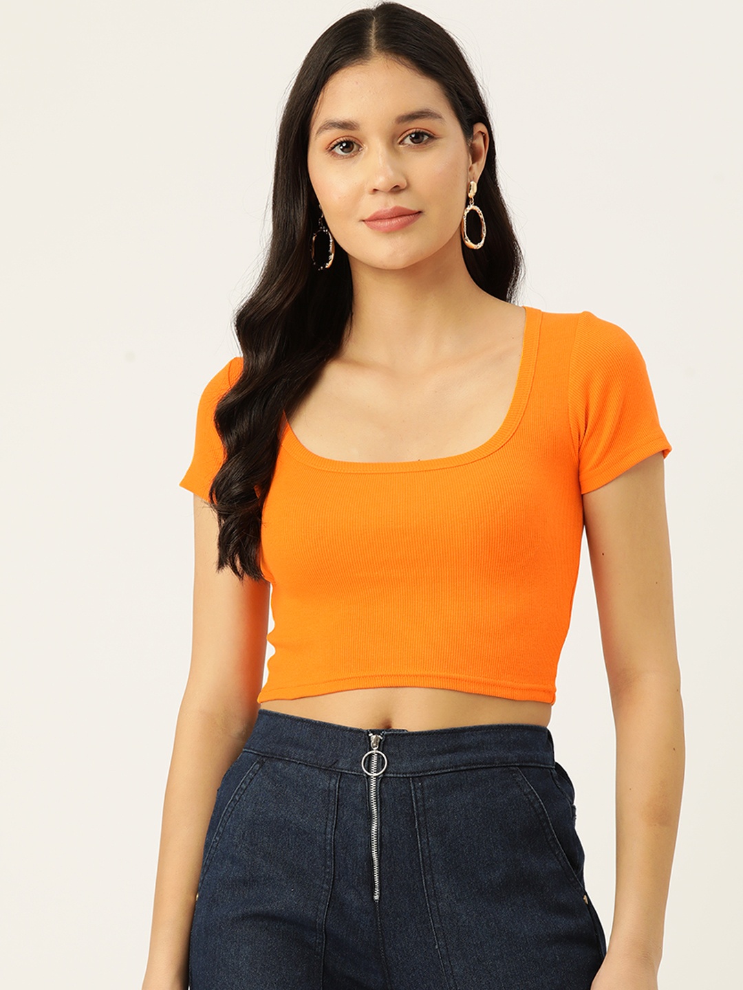 

Malachi Square Neck Pure Cotton Fitted Top, Orange