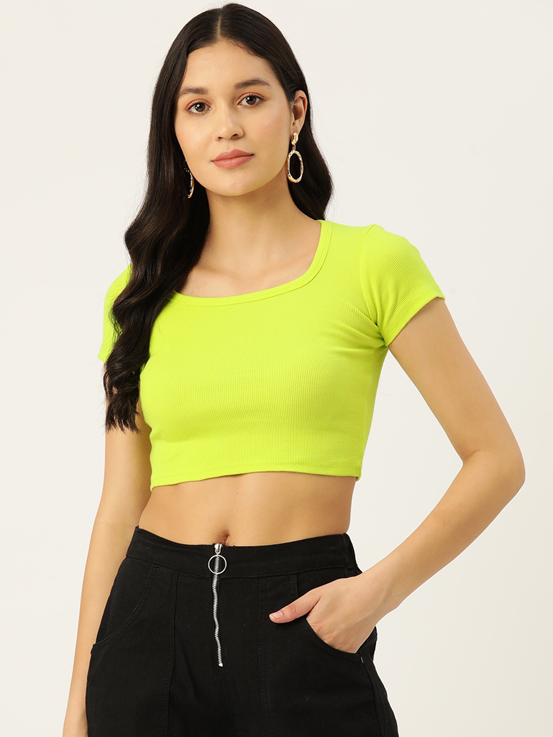 

Malachi Square Neck Pure Cotton Fitted Top, Fluorescent green