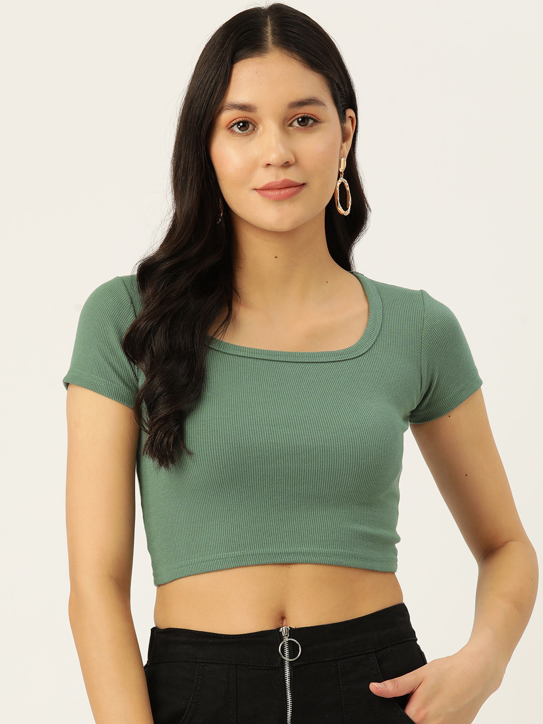 

Malachi Square Neck Pure Cotton Fitted Top, Olive