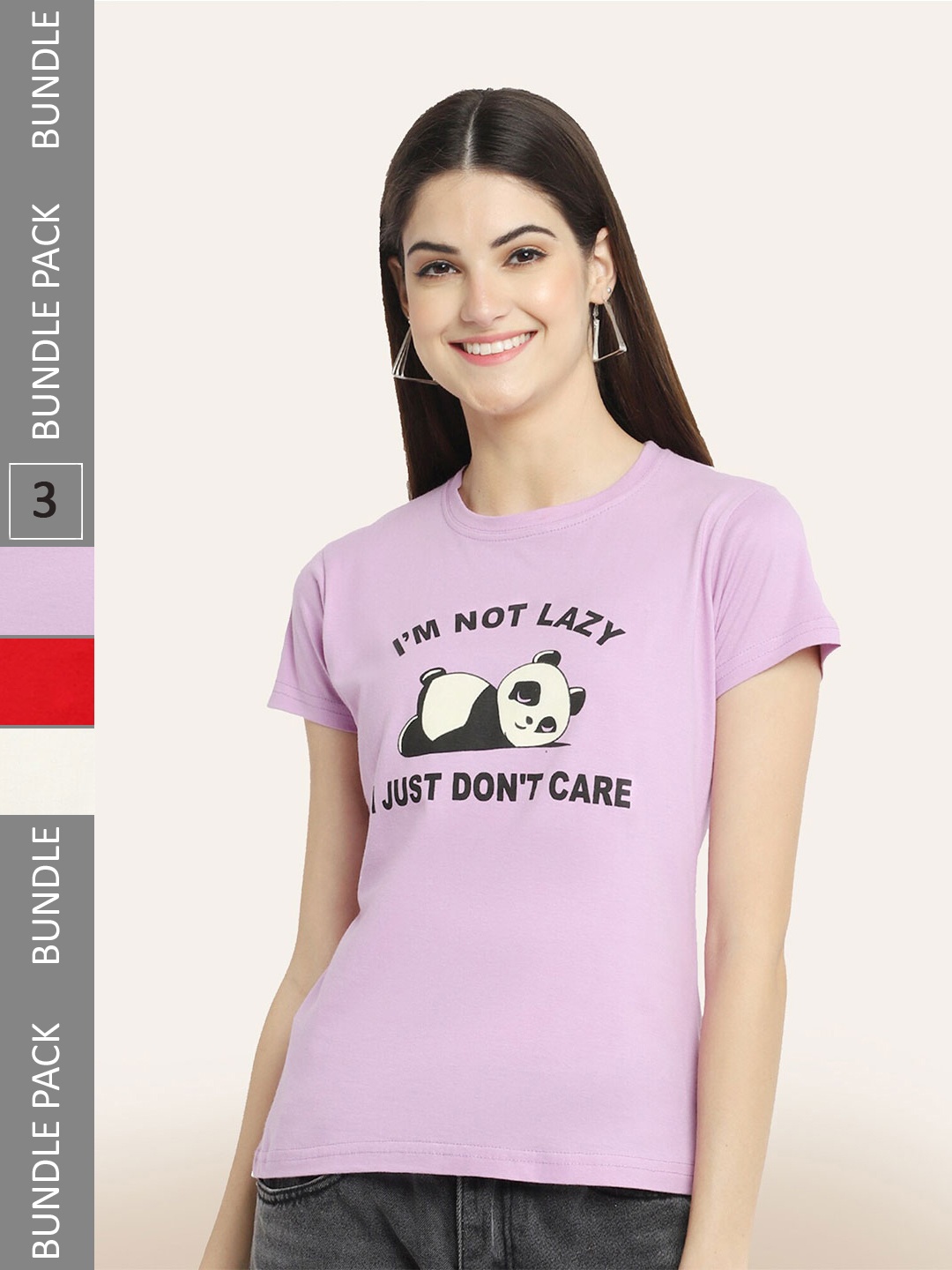BAESD Pack Of 3 Printed Cotton T-shirt, Lavender