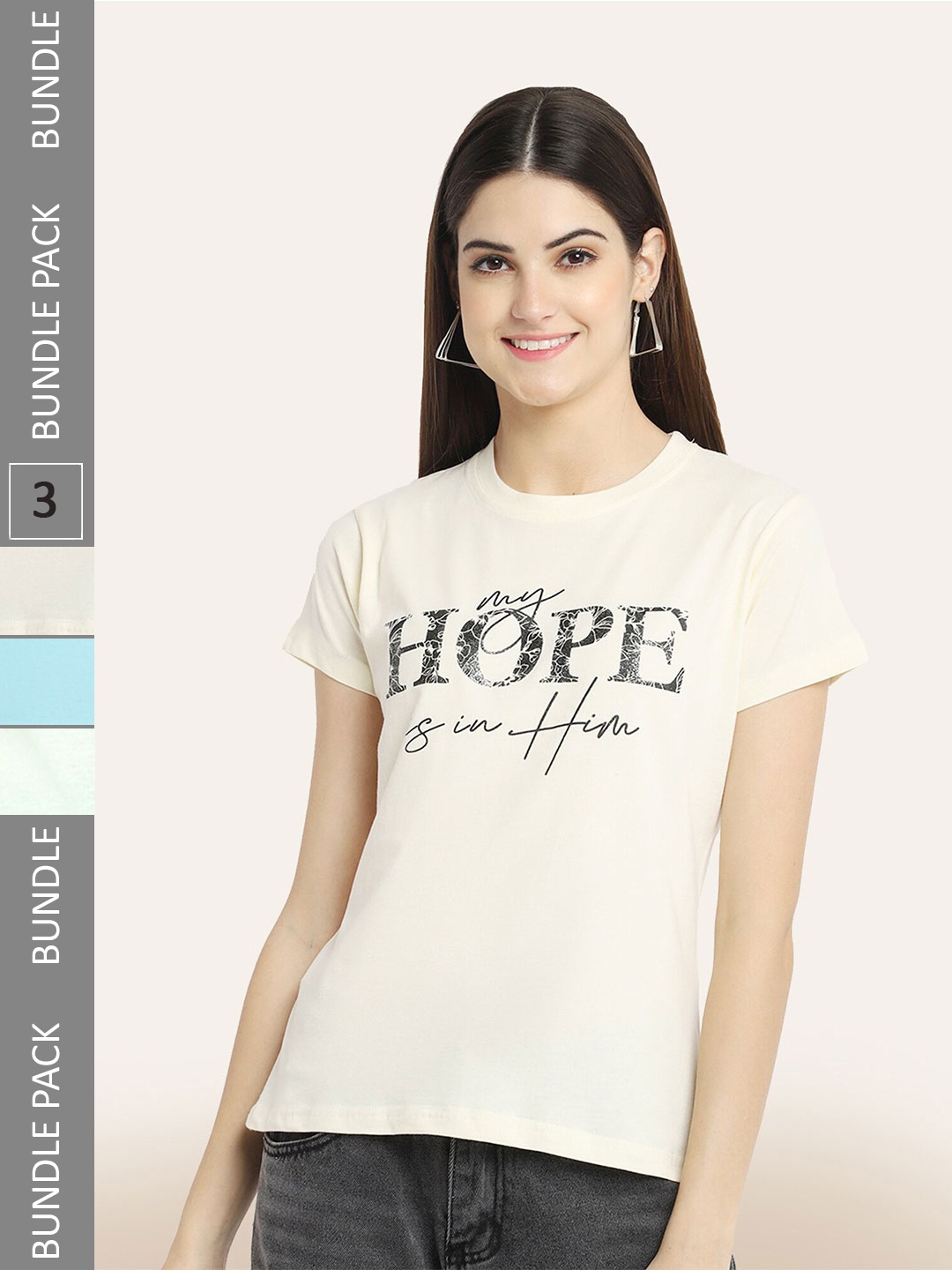

BAESD Pack Of 3 Typography Printed Cotton T-shirt, Beige