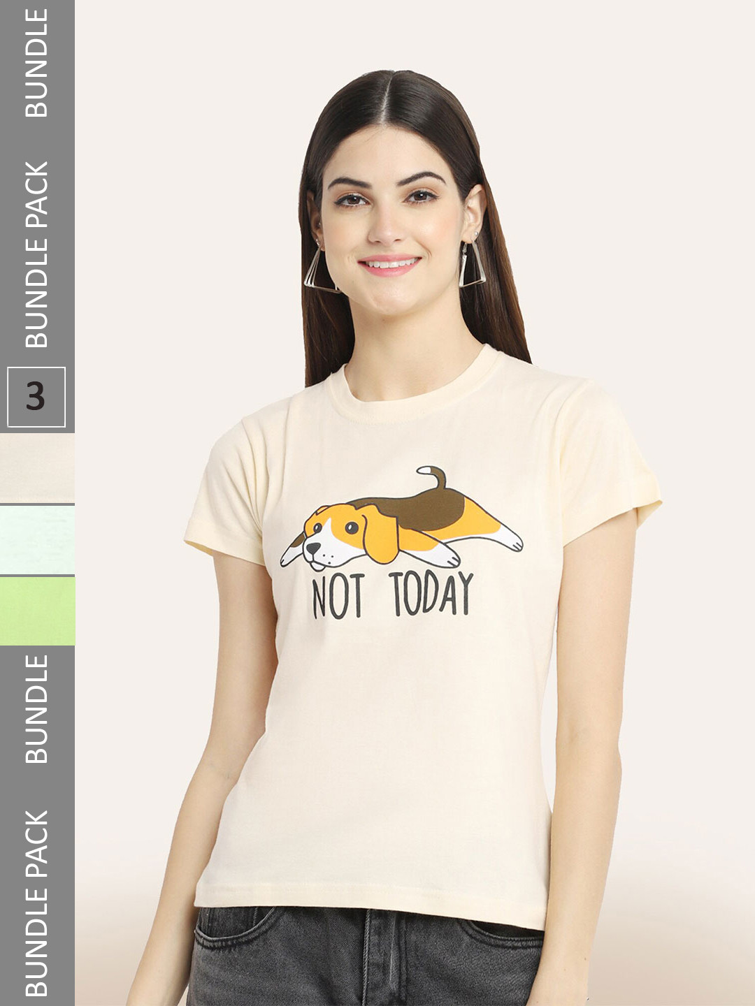 

BAESD Pack Of 3 Typography Printed Cotton T-shirt, Beige