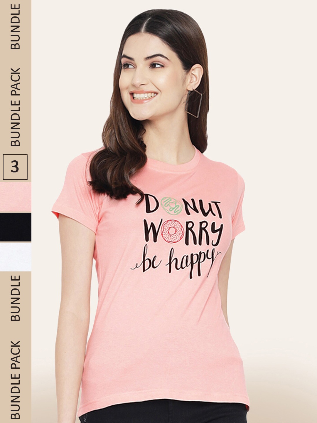 BAESD Women Pack of 3 Typography Printed Cotton T-shirts, Pink
