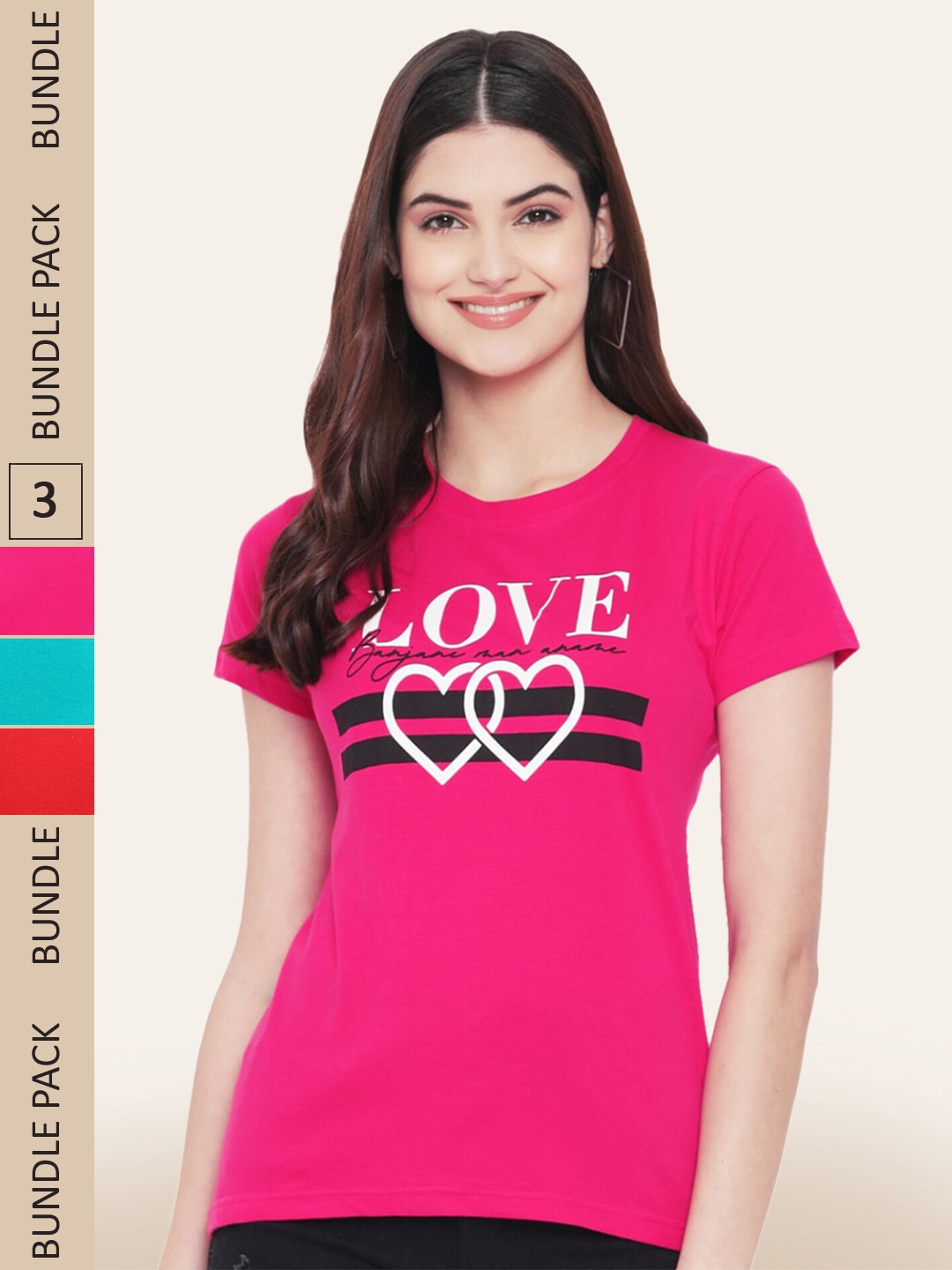 

BAESD Pack Of 3 Printed Casual Cotton T-shirts, Rose