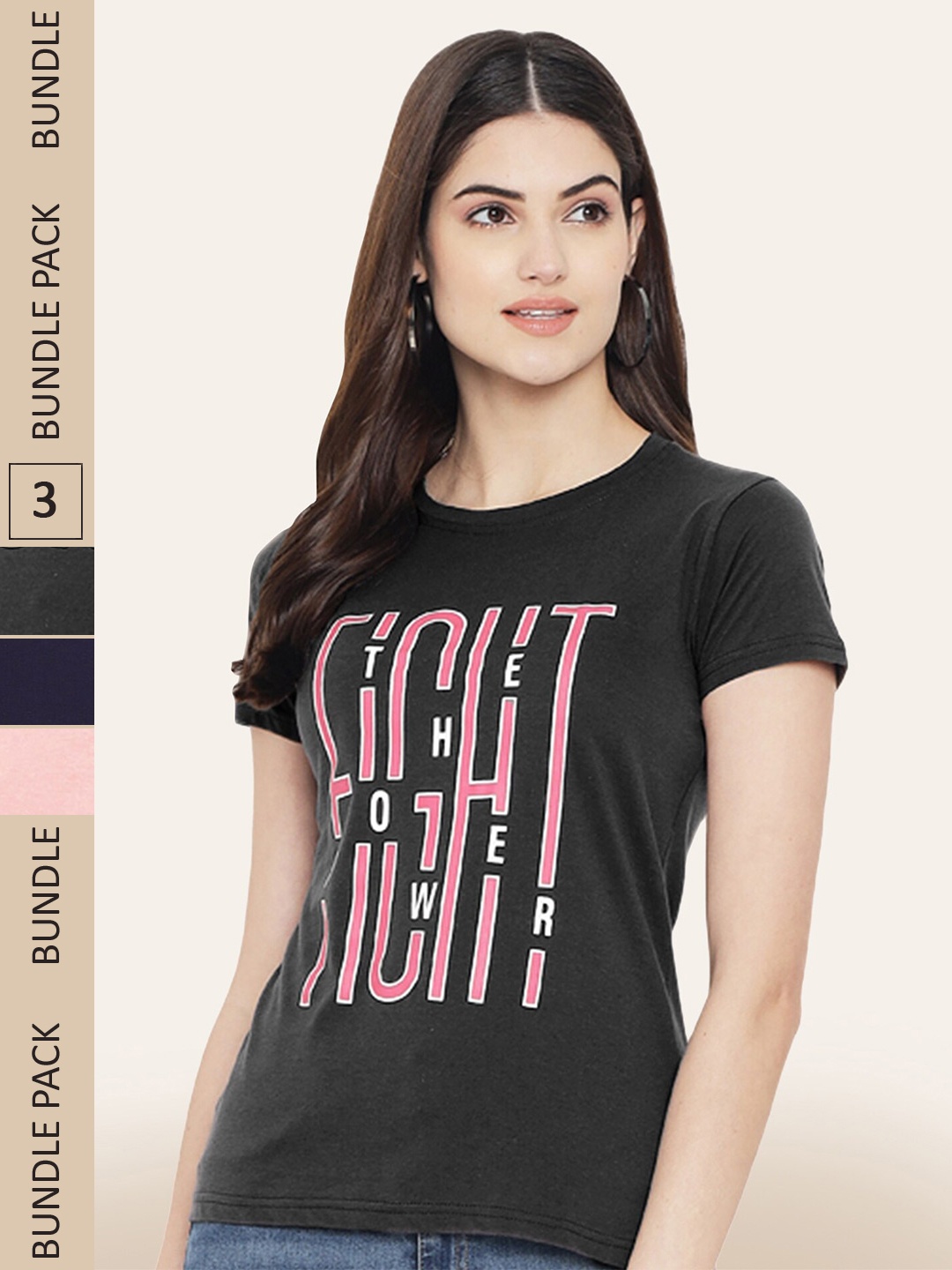 

BAESD Pack Of 3 Typography Printed Cotton T-Shirt, Peach