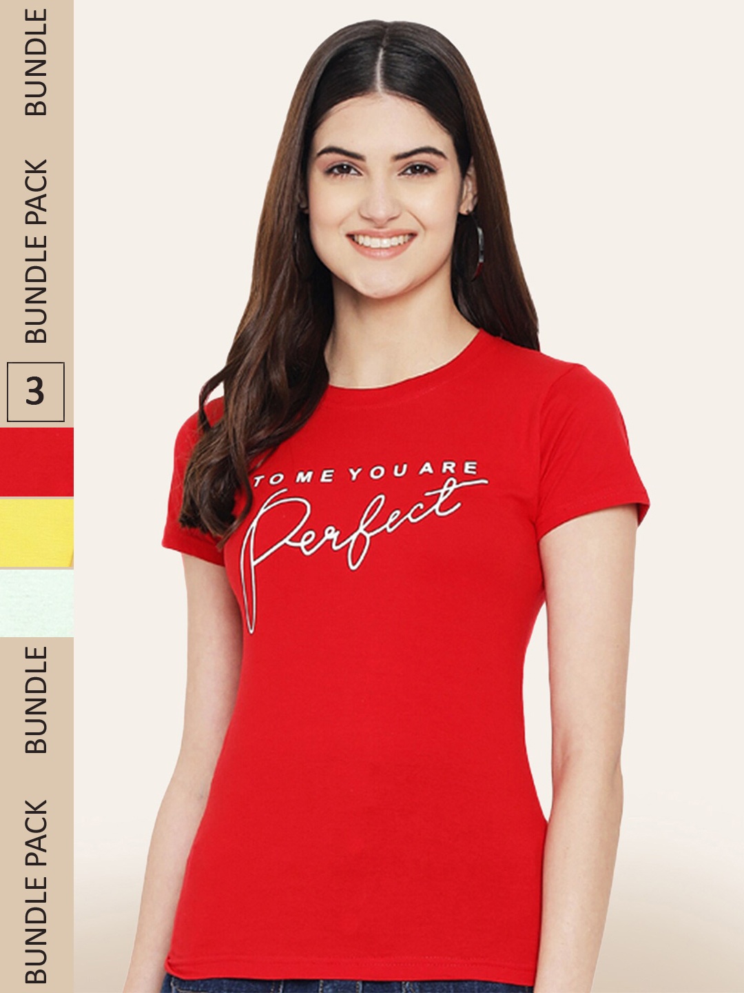

BAESD Pack Of 3 Printed Round Neck Cotton T-Shirts, Red