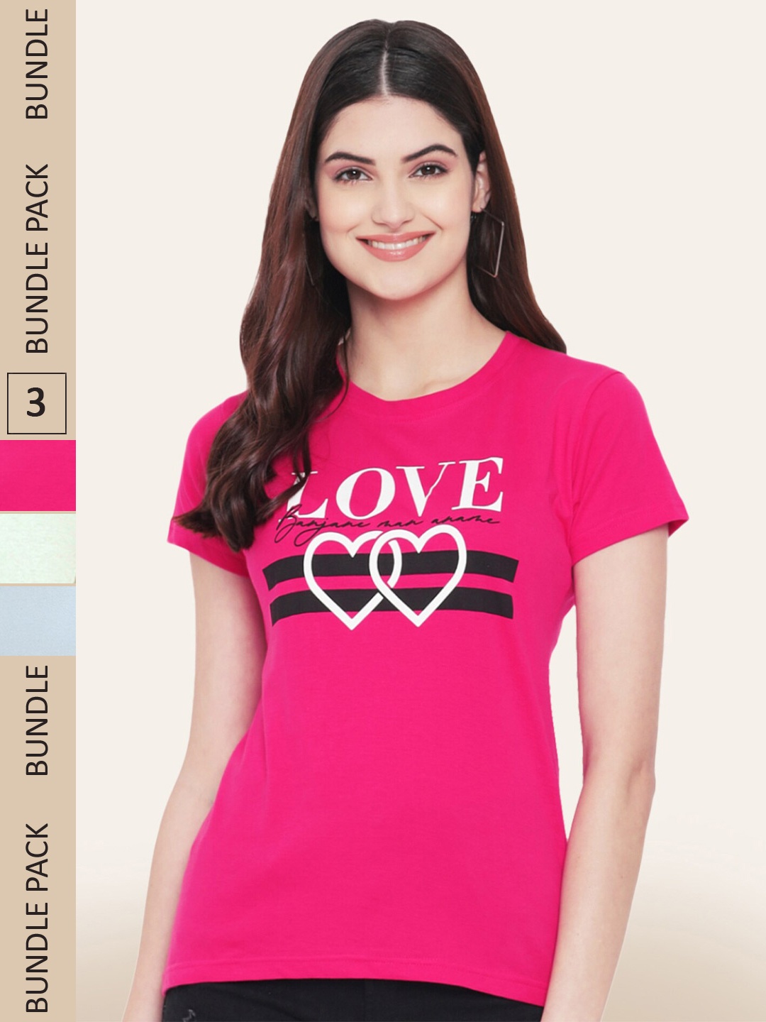 BAESD Pack Of 3 Printed Cotton T-shirts, Pink