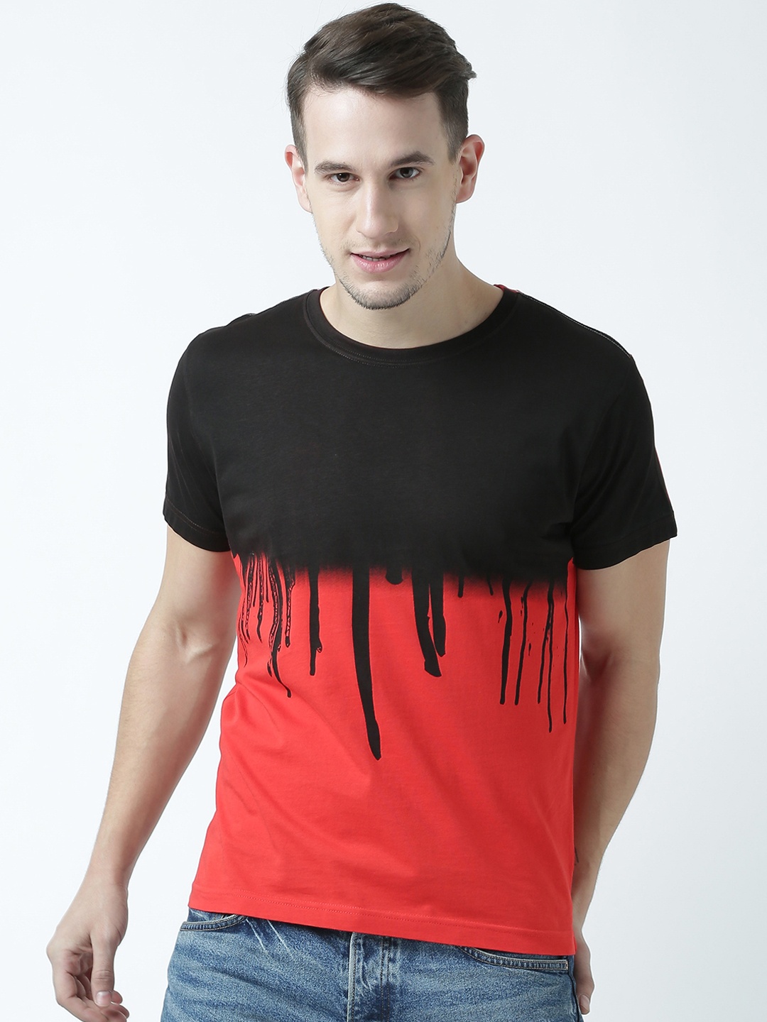 Huetrap Men Red & Black Printed Round Neck T-shirt