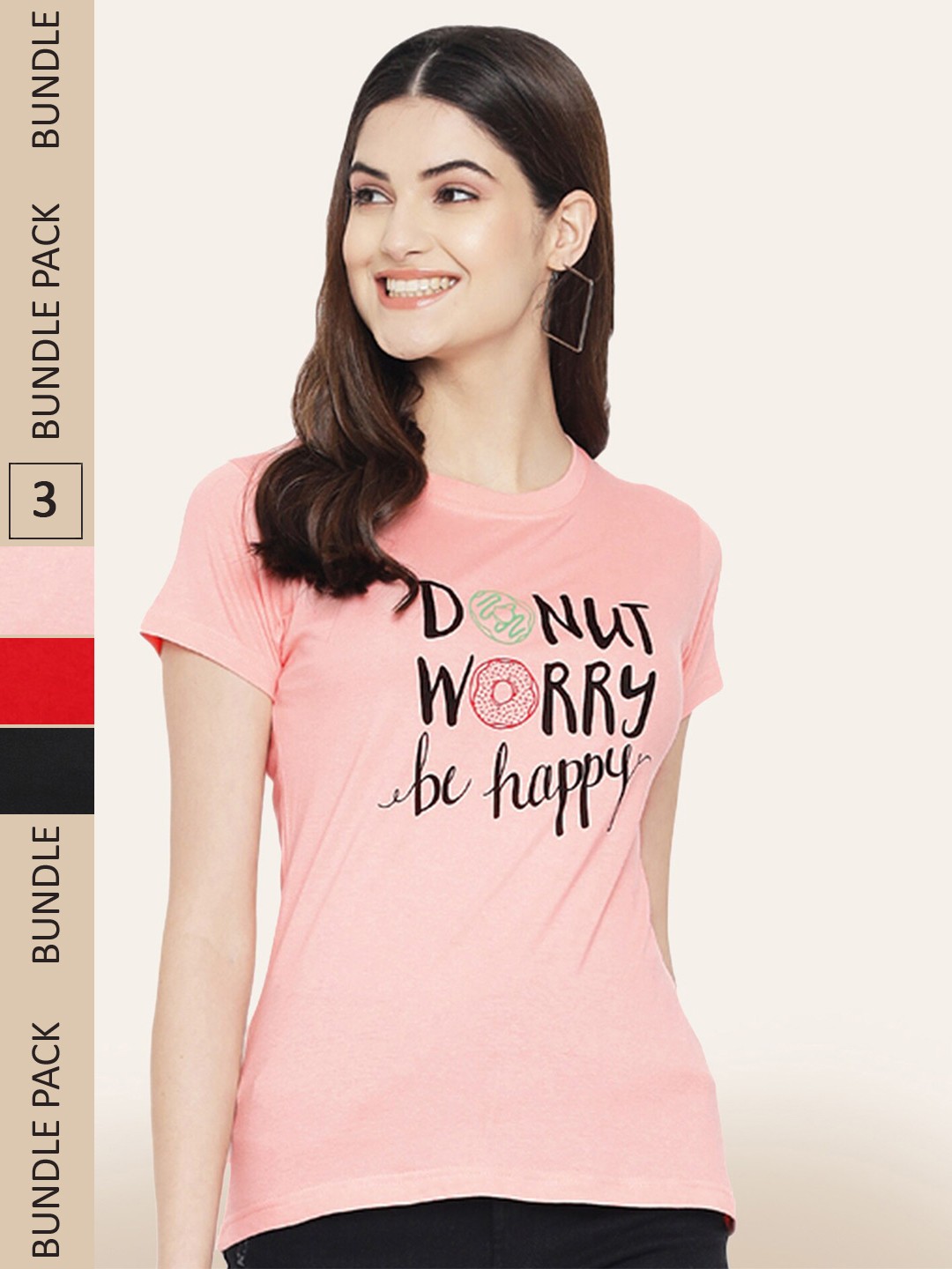

BAESD Pack Of 3 Printed Cotton T-shirts, Peach