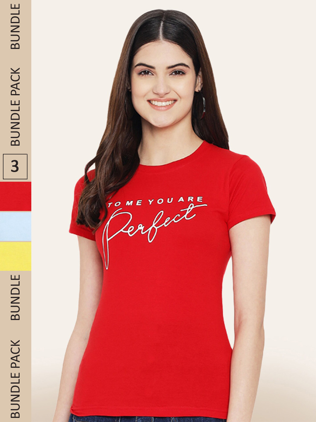 

BAESD Pack Of 3 Typography Printed Cotton T-shirt, Red