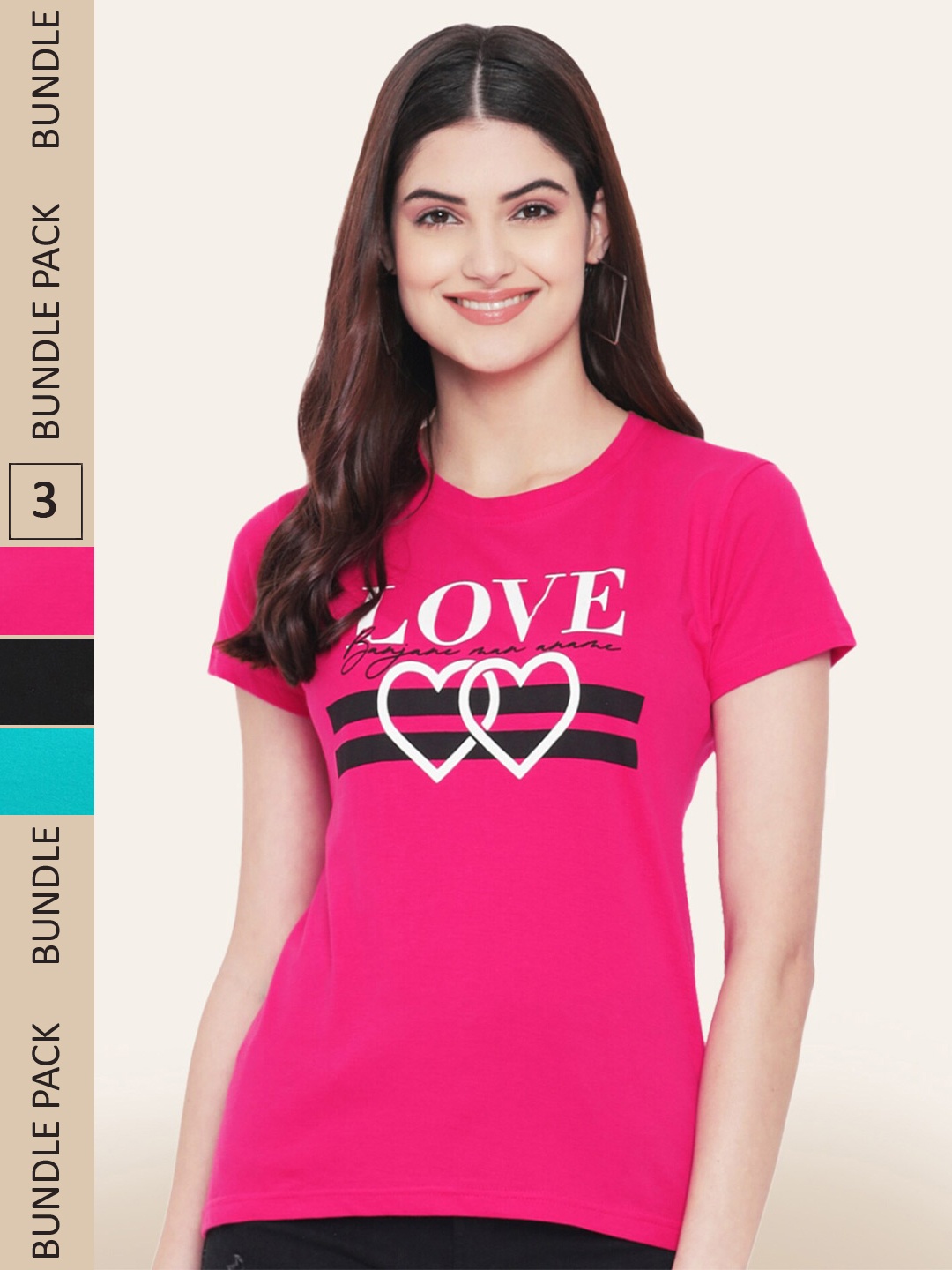 

BAESD Pack Of 3 Printed Cotton T-shirts, Pink