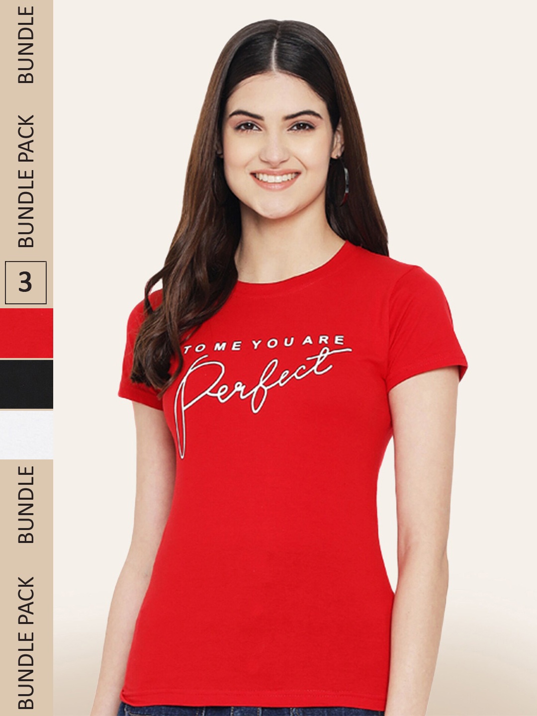

BAESD Pack Of 3 Typography Printed Cotton T-shirt, Red