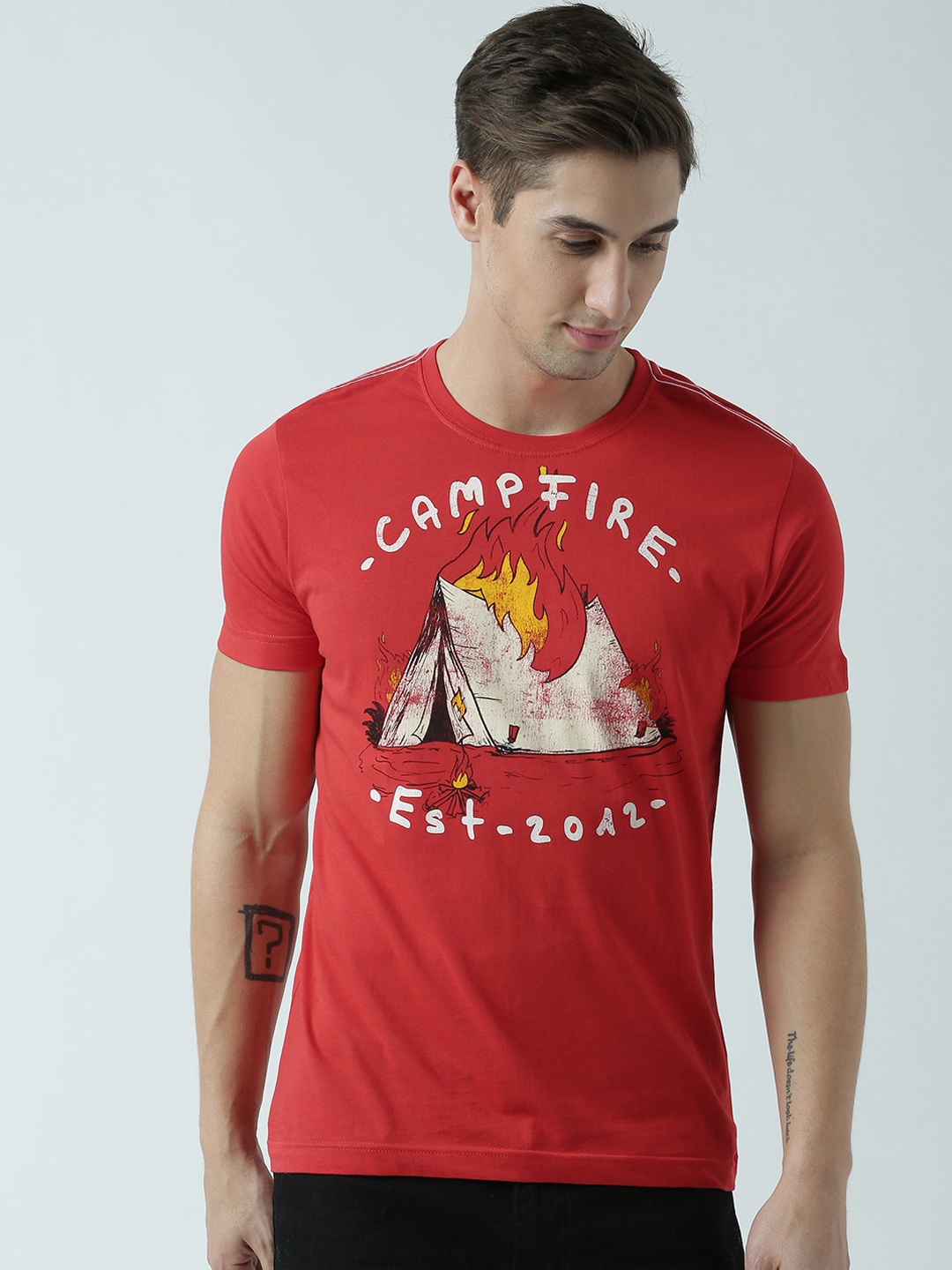 

Huetrap Men Red Printed Round Neck T-shirt