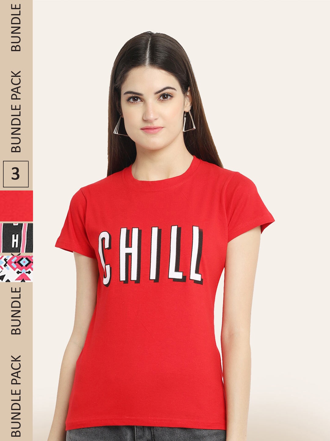 

BAESD Pack Of 3 Printed Cotton T-shirt, Red