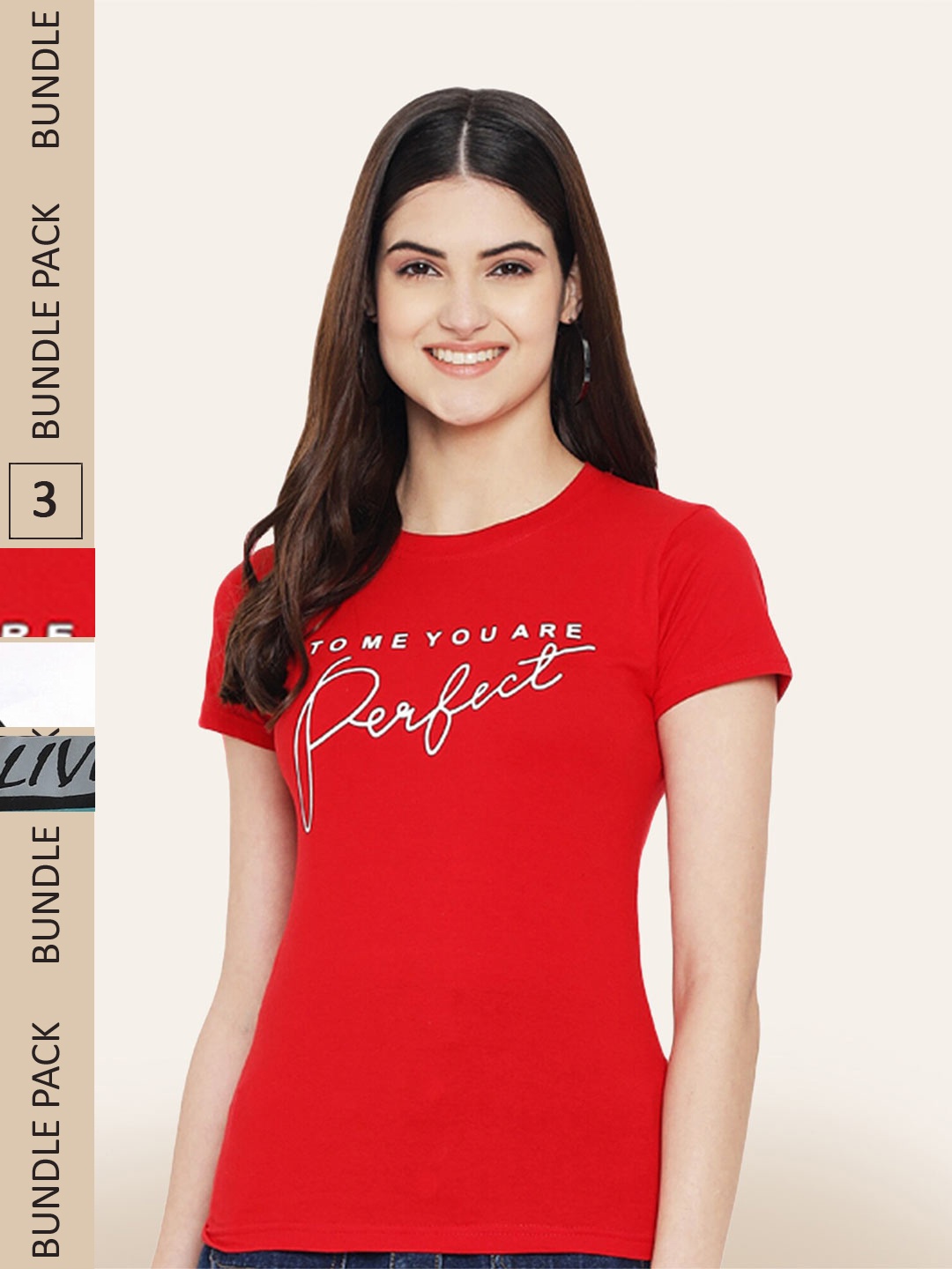 

BAESD Pack of 3 Typography Printed T-Shirts, Red