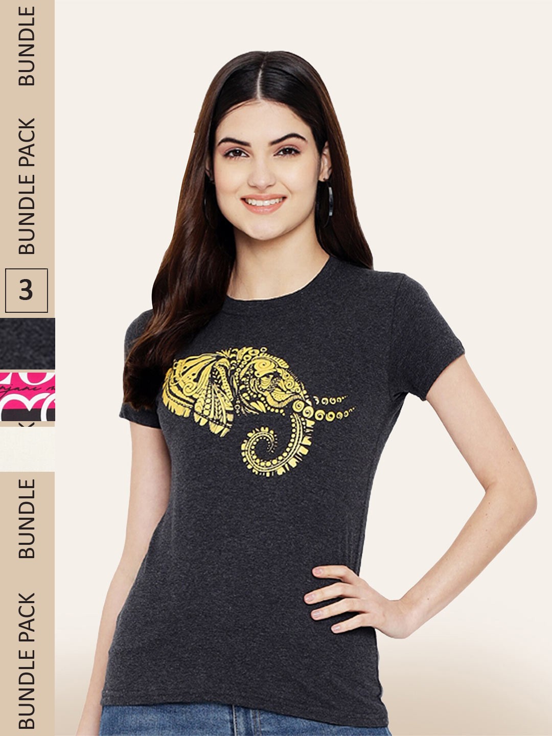 

BAESD Pack Of 3 Printed Round Neck Cotton T-Shirts, Black