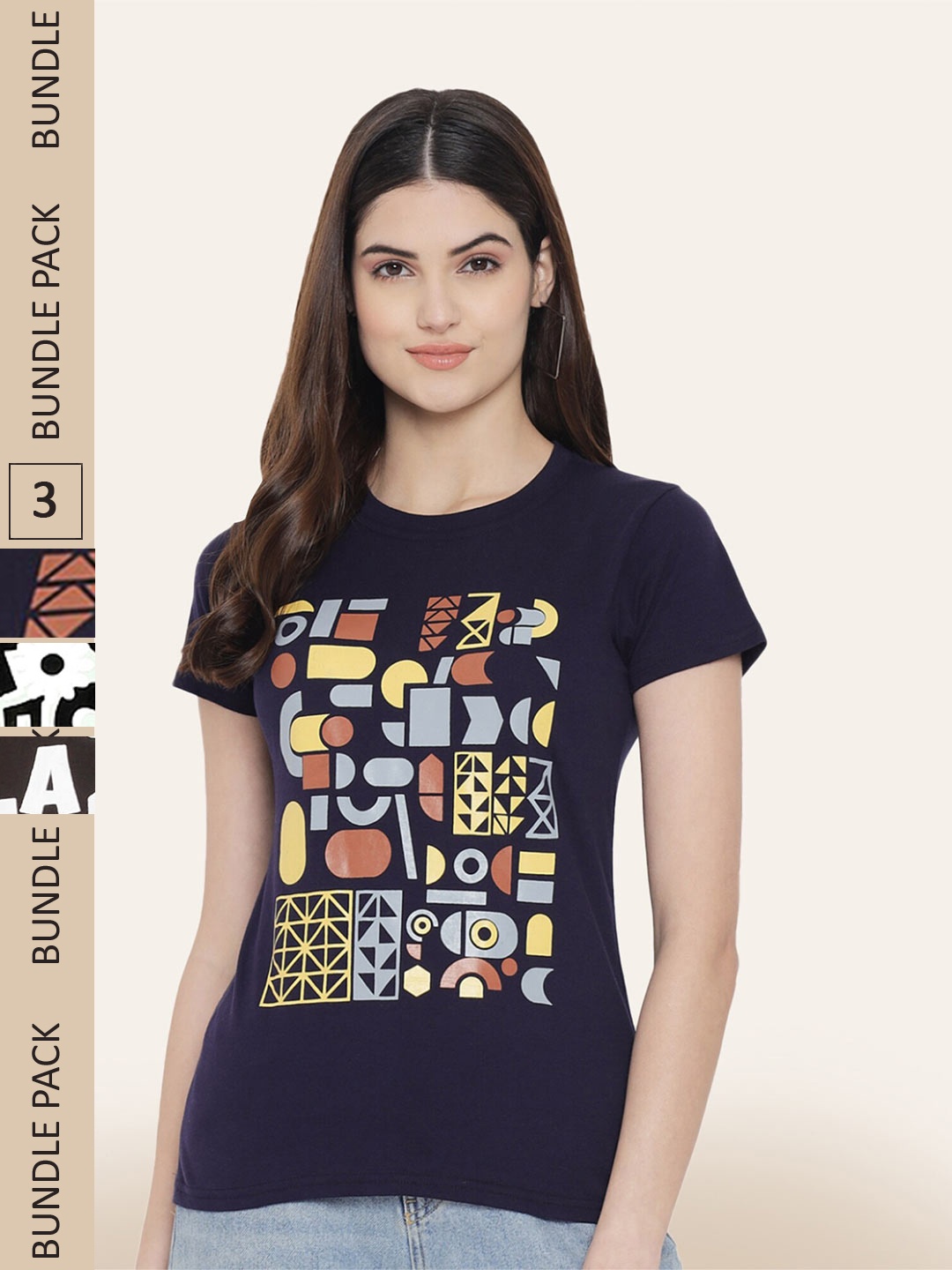 

BAESD Pack 3 Printed Cotton T-shirts, Navy blue
