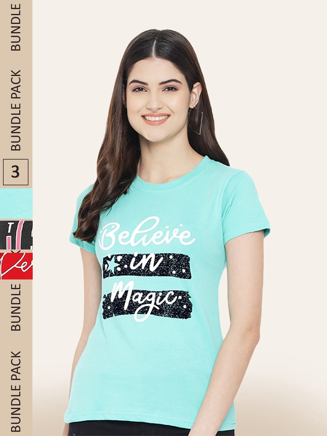 

BAESD Pack of 3 Typography Printed Cotton T-shirt, Blue