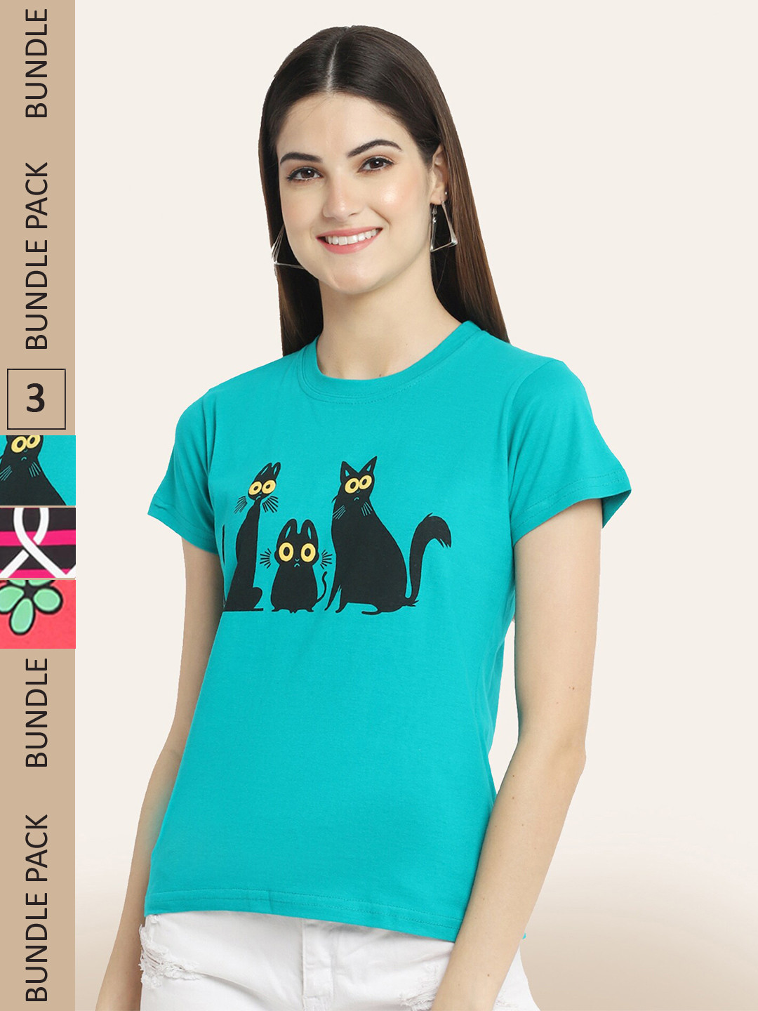 

BAESD Pack Of 3 Printed Cotton T-shirt, Teal