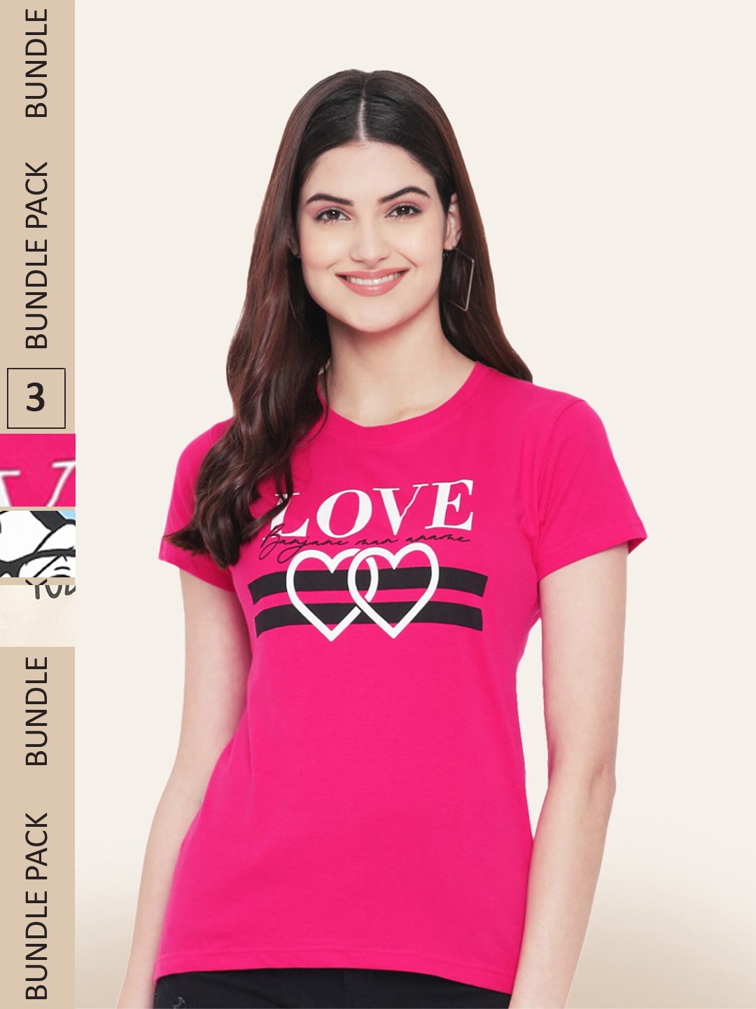 

BAESD Pack Of 3 Printed Cotton T-shirts, Pink