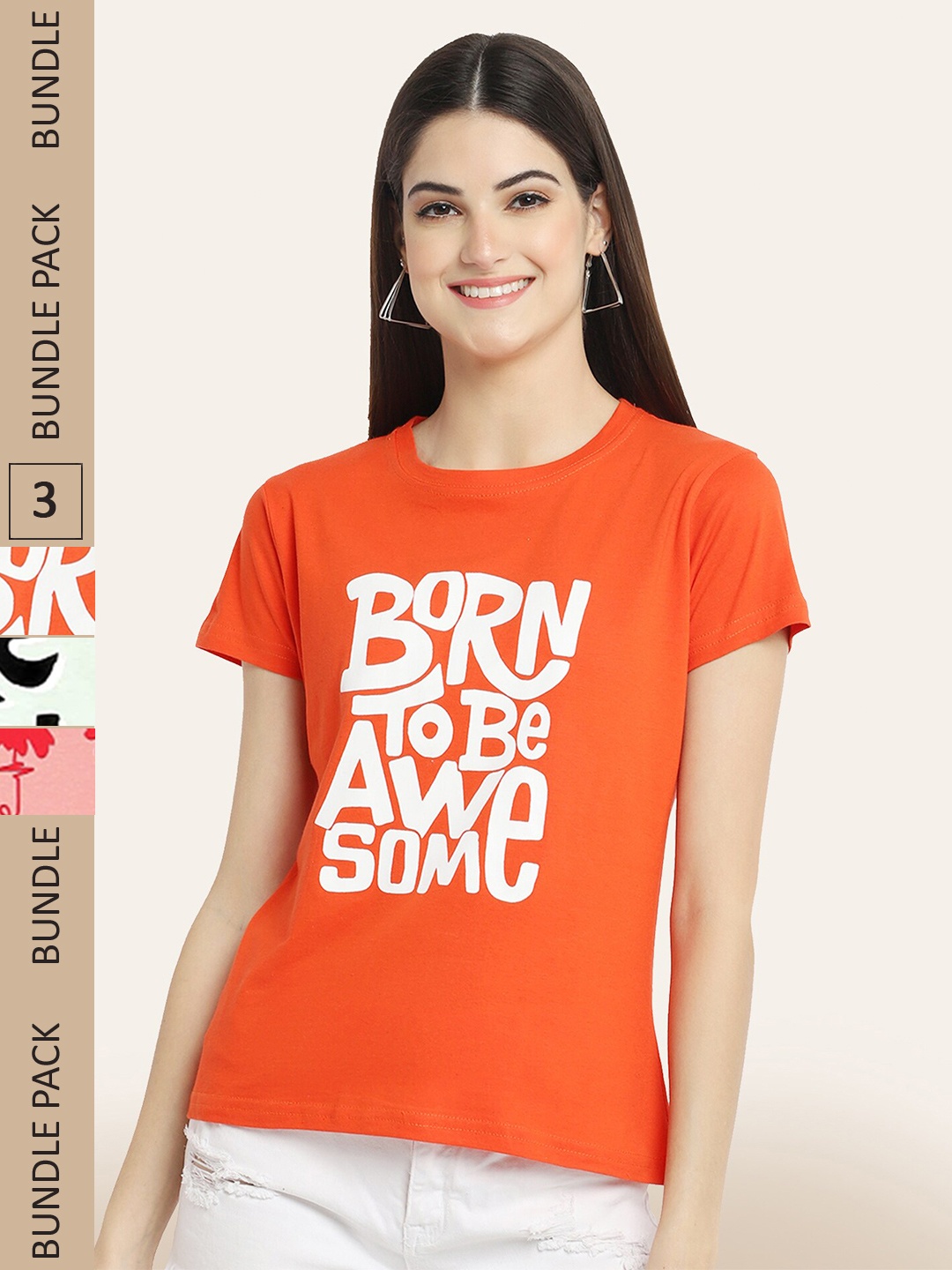 

BAESD Pack of 3 Printed Cotton T-shirts, Orange