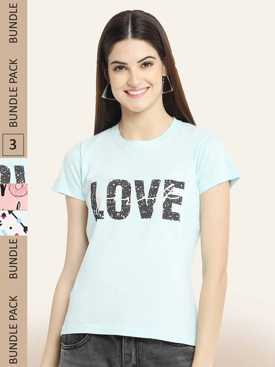 

BAESD Pack Of 3 Printed Cotton T-shirt, Blue
