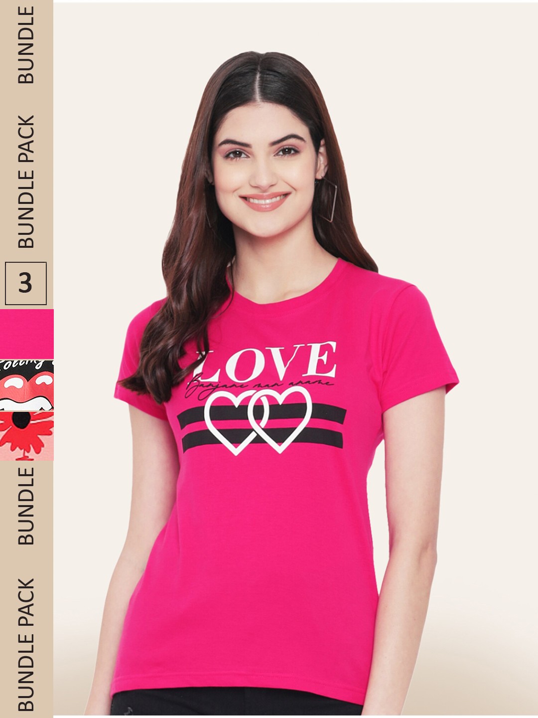 

BAESD Women Pack of 3 Printed Cotton T-shirts, Black
