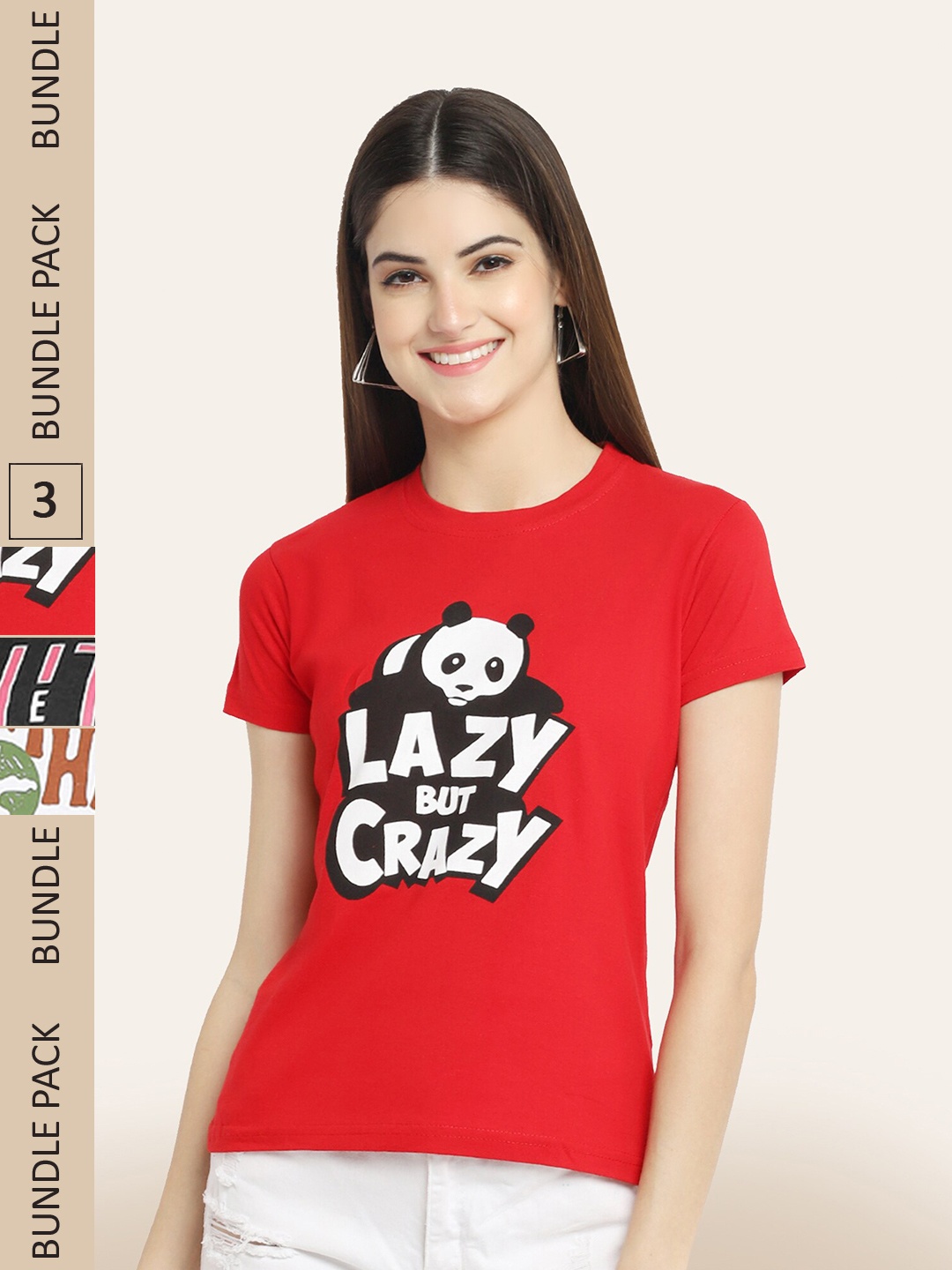 BAESD Pack Of 3 Typography Printed Cotton T-shirt, Red