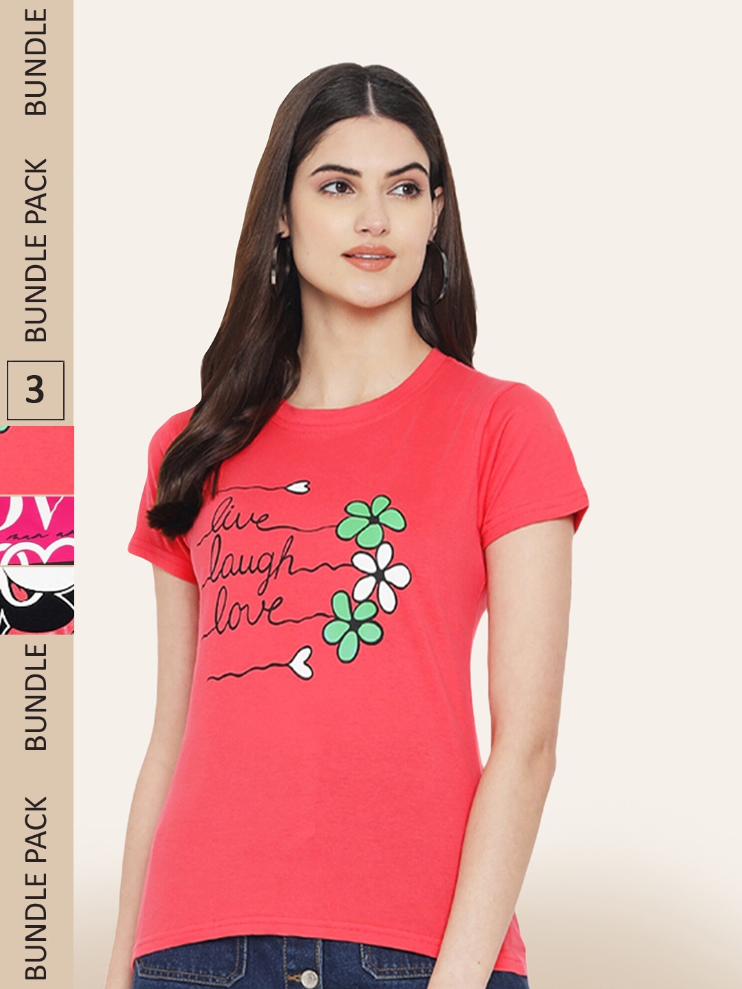 

BAESD Pack Of 3 Printed Cotton T-shirts, Peach