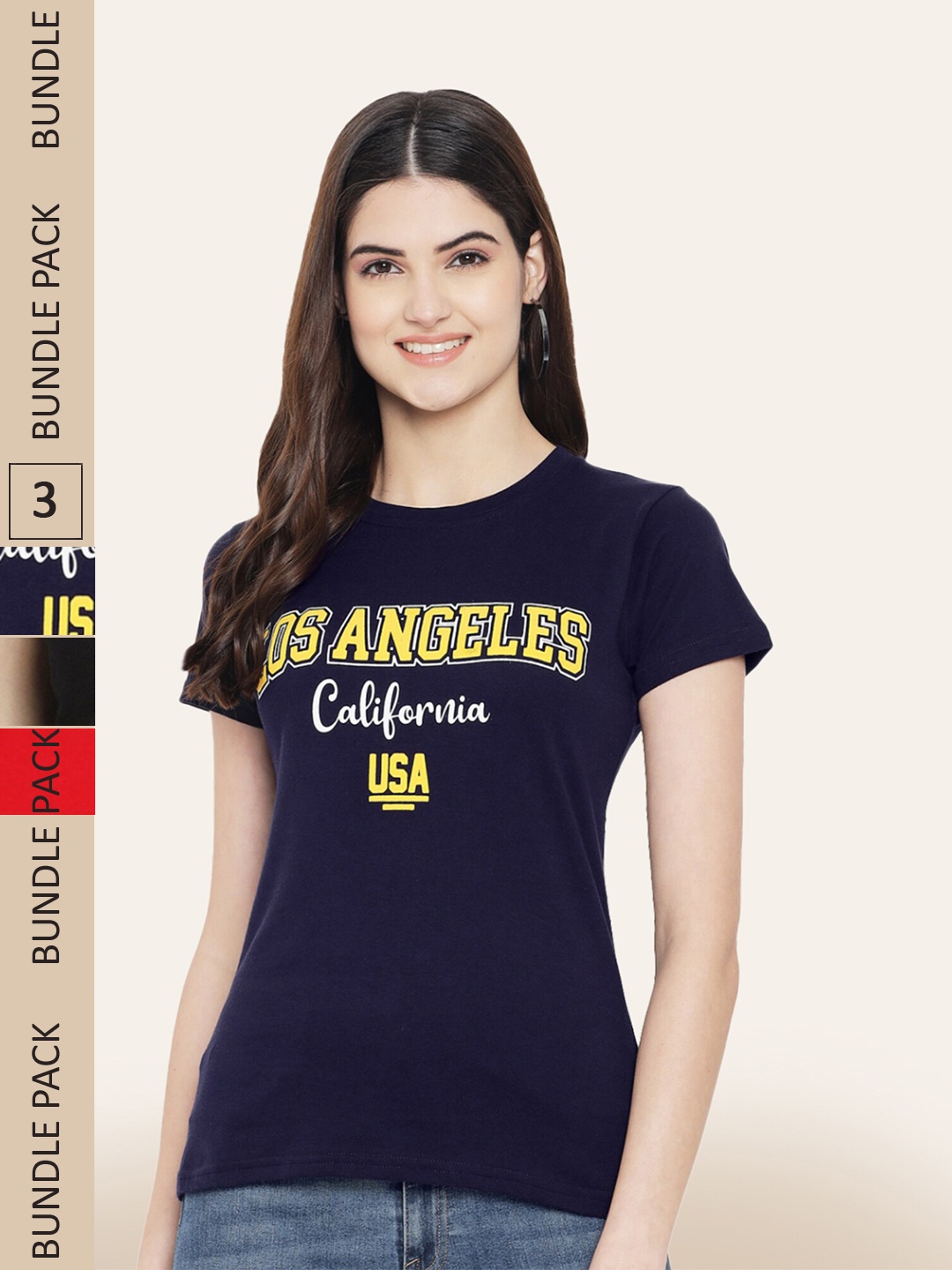 

BAESD Pack Of 3 Typography Printed Cotton T-shirts, Navy blue