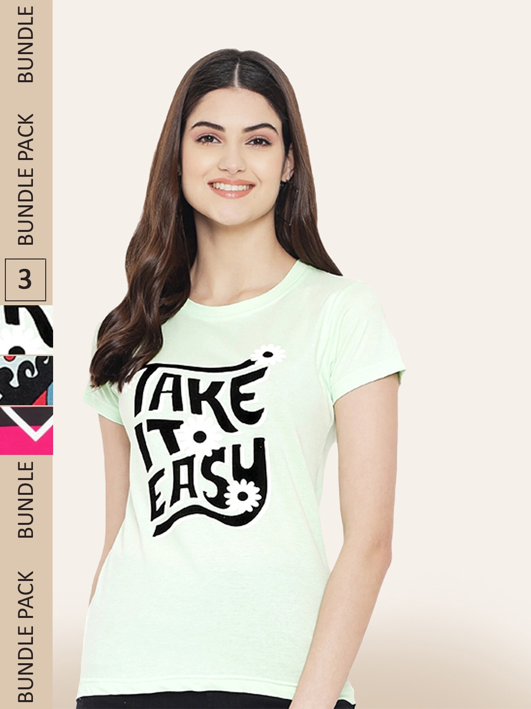 

BAESD Pack Of 3 Typography Printed Round Neck Cotton T-shirt, Green