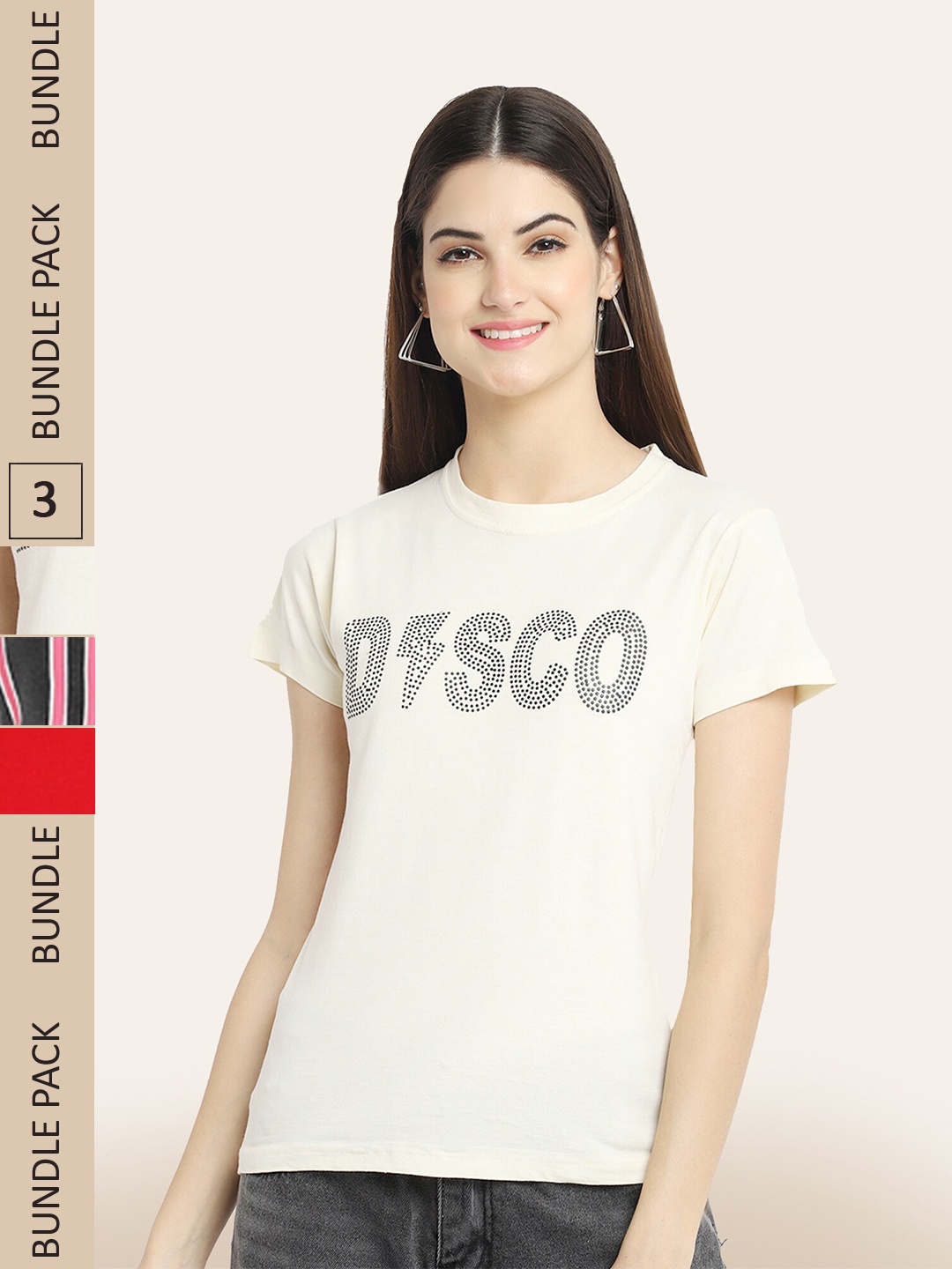 BAESD Pack of 3 Typography Printed T-Shirts, Off white
