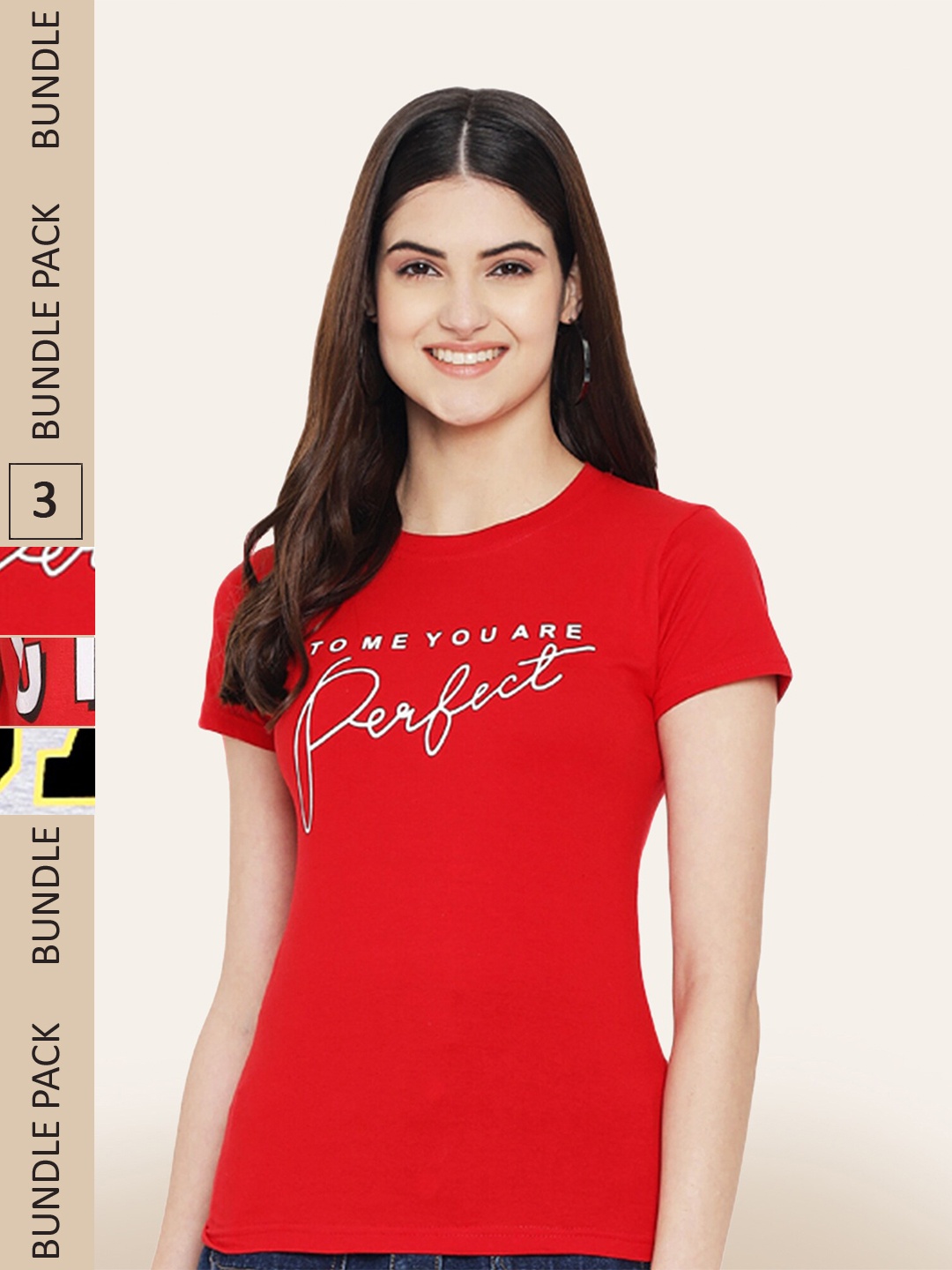 

BAESD Women Pack Of 3 Printed Cotton T-shirt, Red