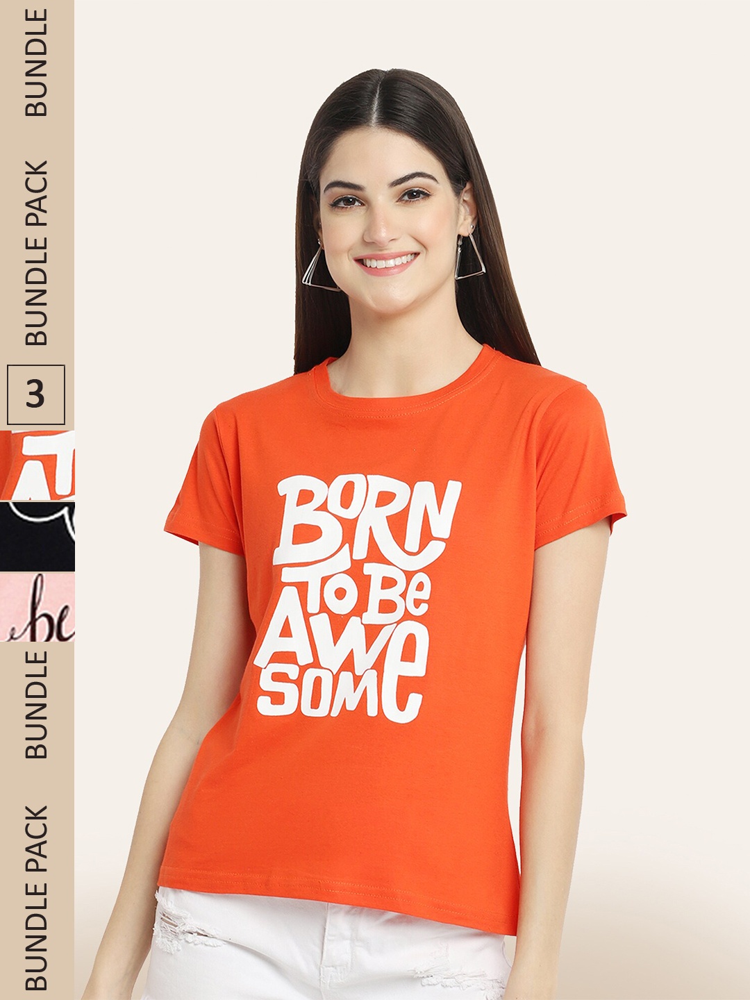 

BAESD Pack Of 3 Typography Printed Cotton T-shirt, Orange