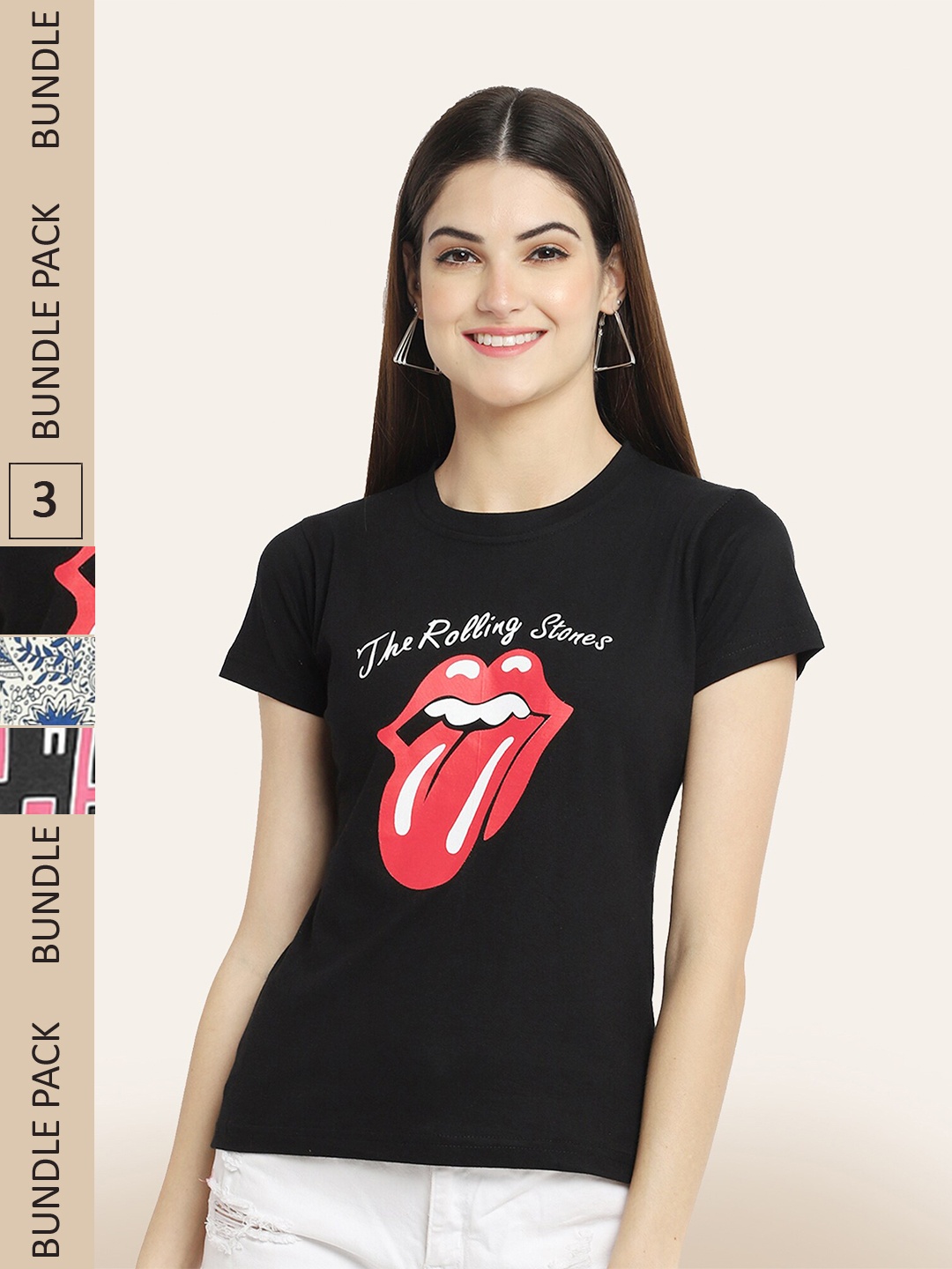 

BAESD Pack Of 3 Round Neck Printed Cotton T-shirt, Black