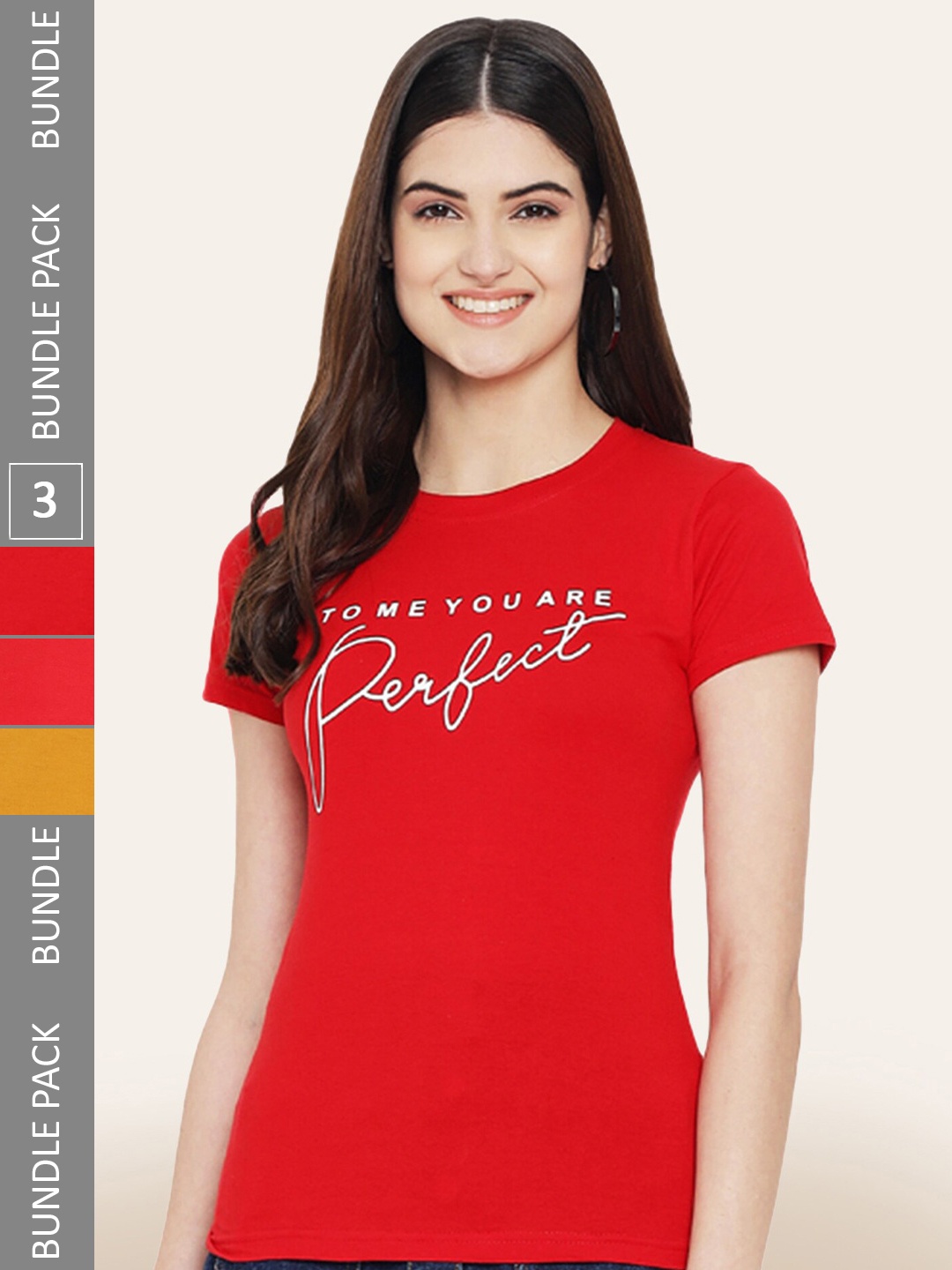 

BAESD Pack Of 3 Printed Round Neck Cotton T-Shirts, Red