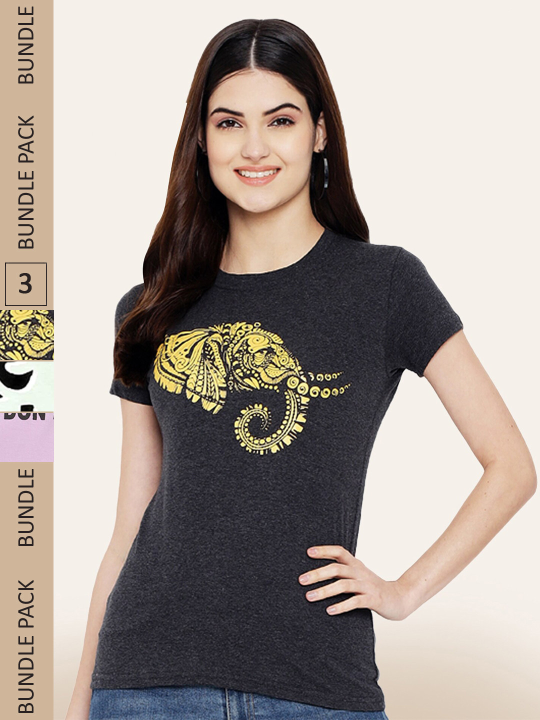 

BAESD Pack Of 3 Graphic Printed Cotton T-Shirt, Black