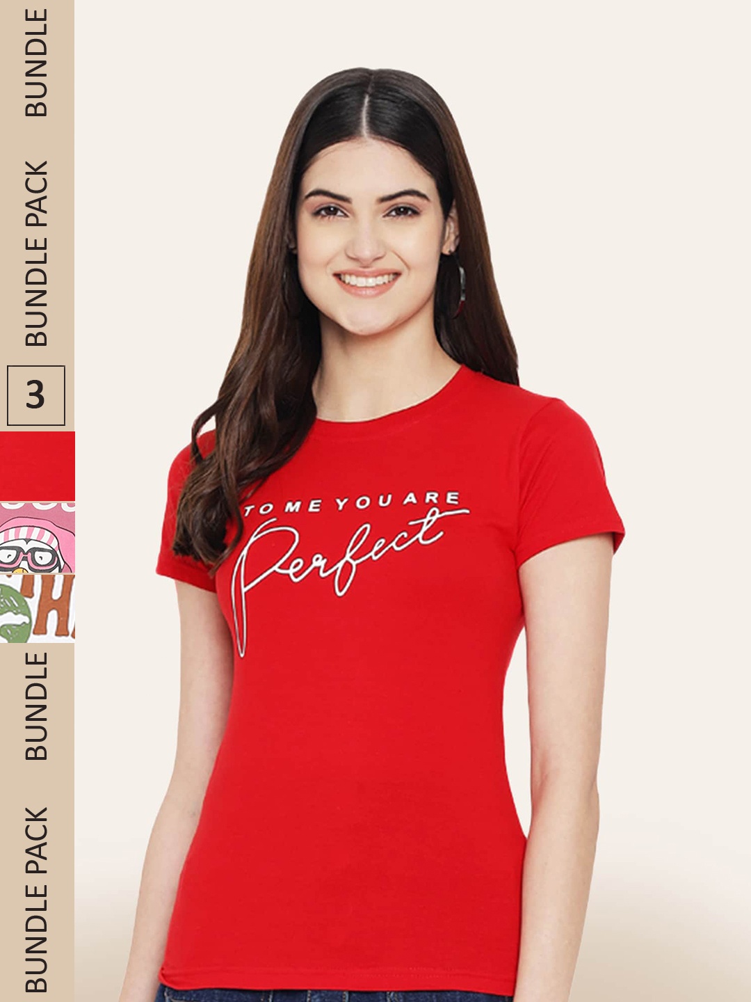 BAESD Pack Of 3 Typography Printed Cotton T-Shirt, Red