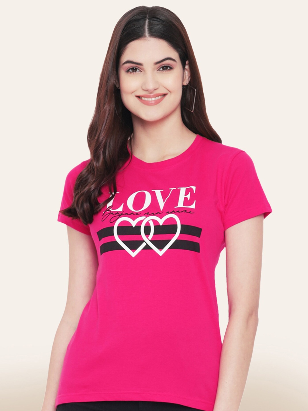 

BAESD Pack Of 3 Printed Round Neck Cotton T-Shirts, Pink