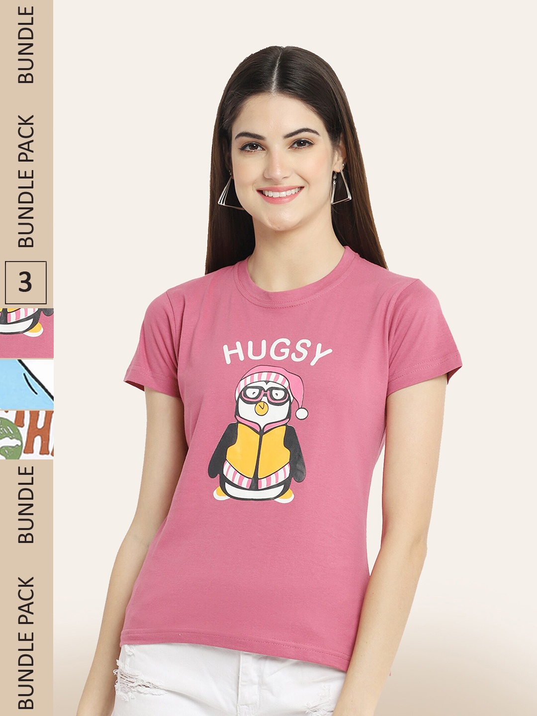 

BAESD Pack Of 3 Graphic Donald Duck Printed Cotton T-Shirt, Pink